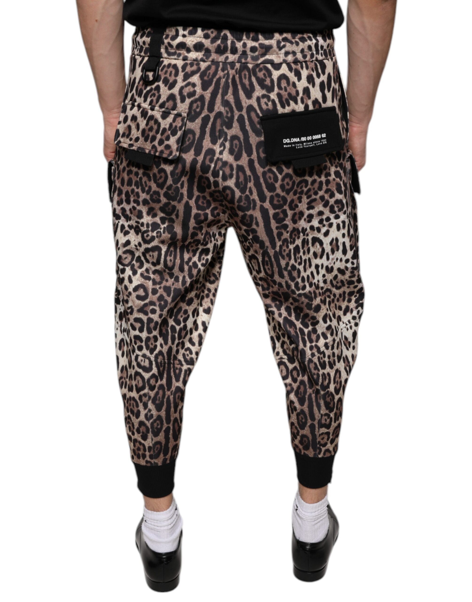 Pantalons jogger en polyester à imprimé léopard marron de Dolce & Gabbana, décontractés et stylés.