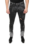 Jeans skinny en coton noir Dolce & Gabbana avec embellissements, vue de face, détails de la couture et style élégant.