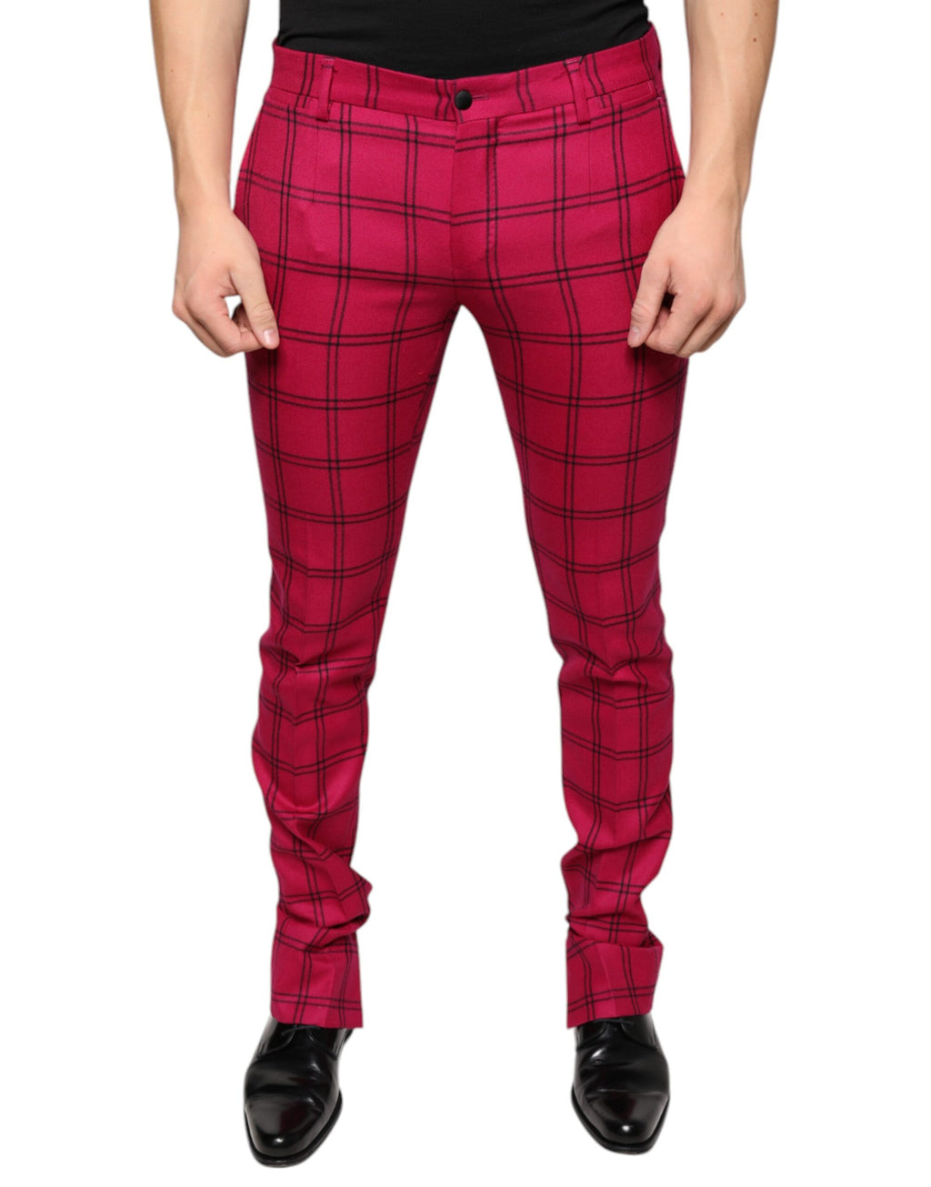 Pantalon skinny en laine à carreaux roses de Dolce & Gabbana, coupe ajustée et détail élégant, pour un style sophistiqué.