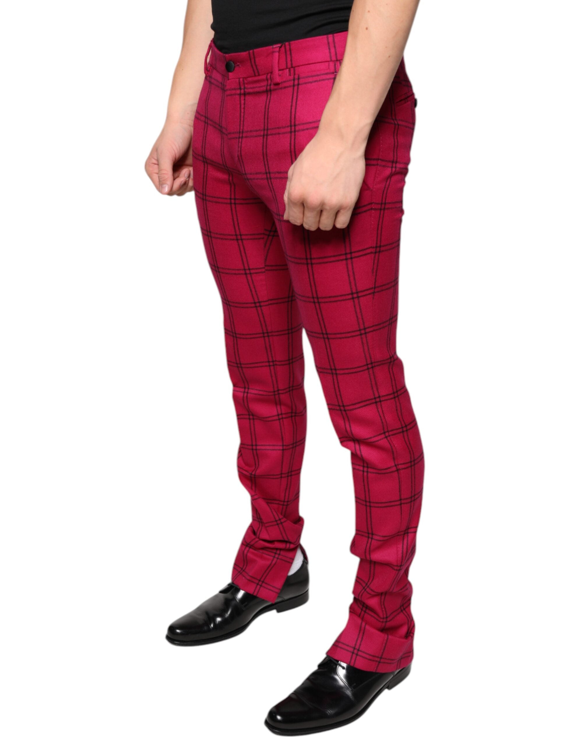 Pantalon skinny en laine à carreaux roses de Dolce & Gabbana, coupe ajustée et élégante pour femme.