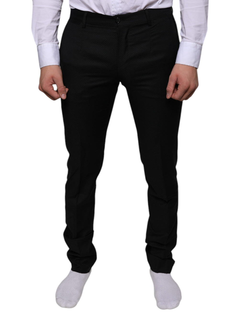Pantalon formel noir en laine Dolce & Gabbana, coupe skinny, pour femme, avec détails élégants et finition soignée.
