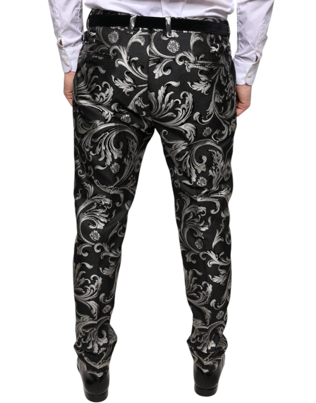 Pantalon skinny en jacquard noir Dolce & Gabbana pour femme, coupe ajustée et élégante.