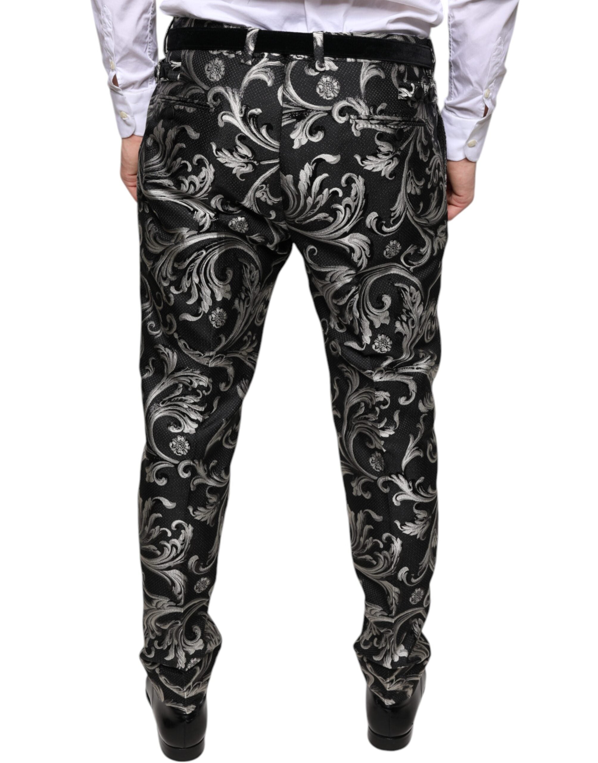 Pantalon skinny en jacquard noir Dolce & Gabbana pour femme, coupe ajustée et élégante.