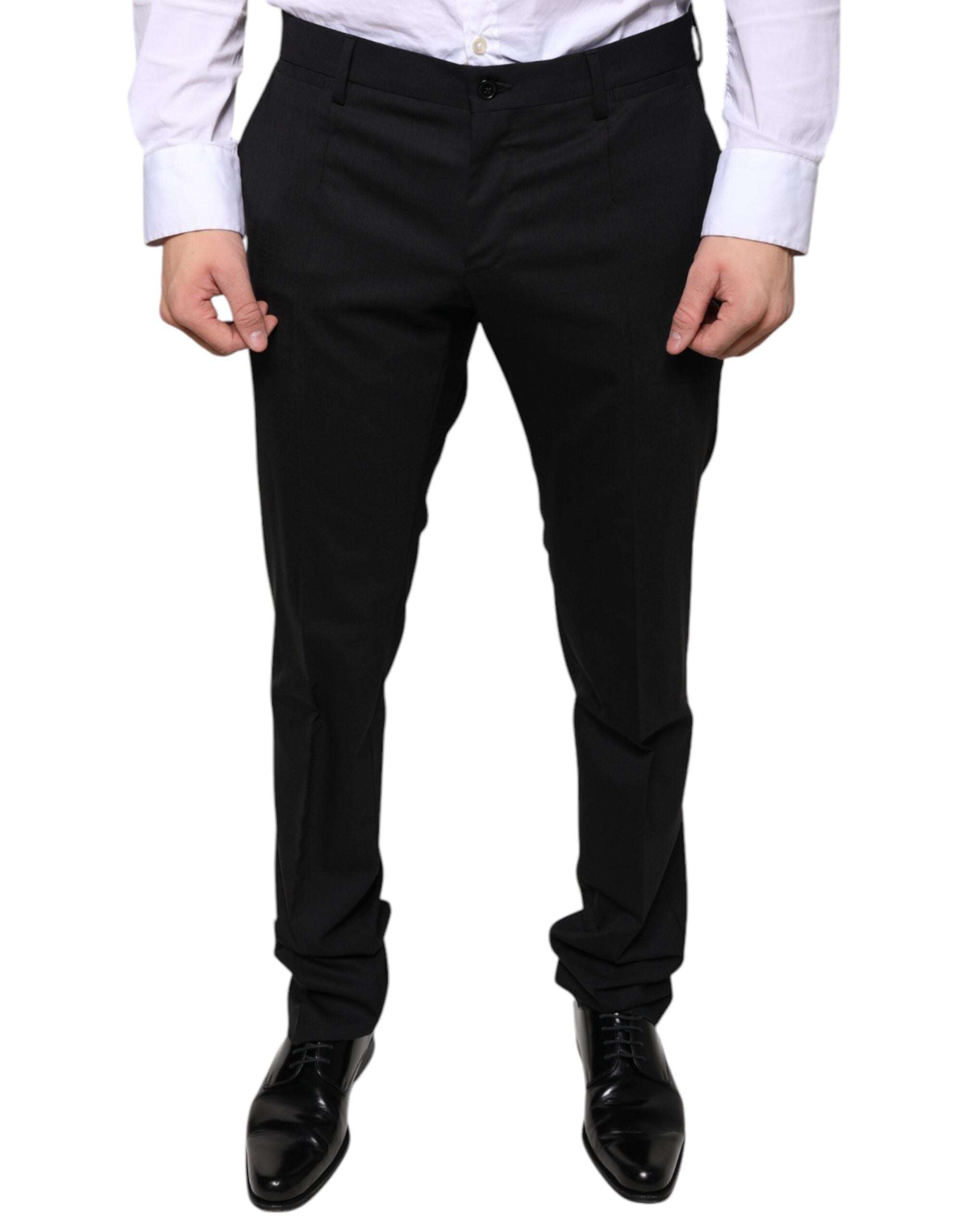 Pantalons formels en laine noire Dolce & Gabbana, coupe skinny, pour femme, détails élégants et finition soignée.