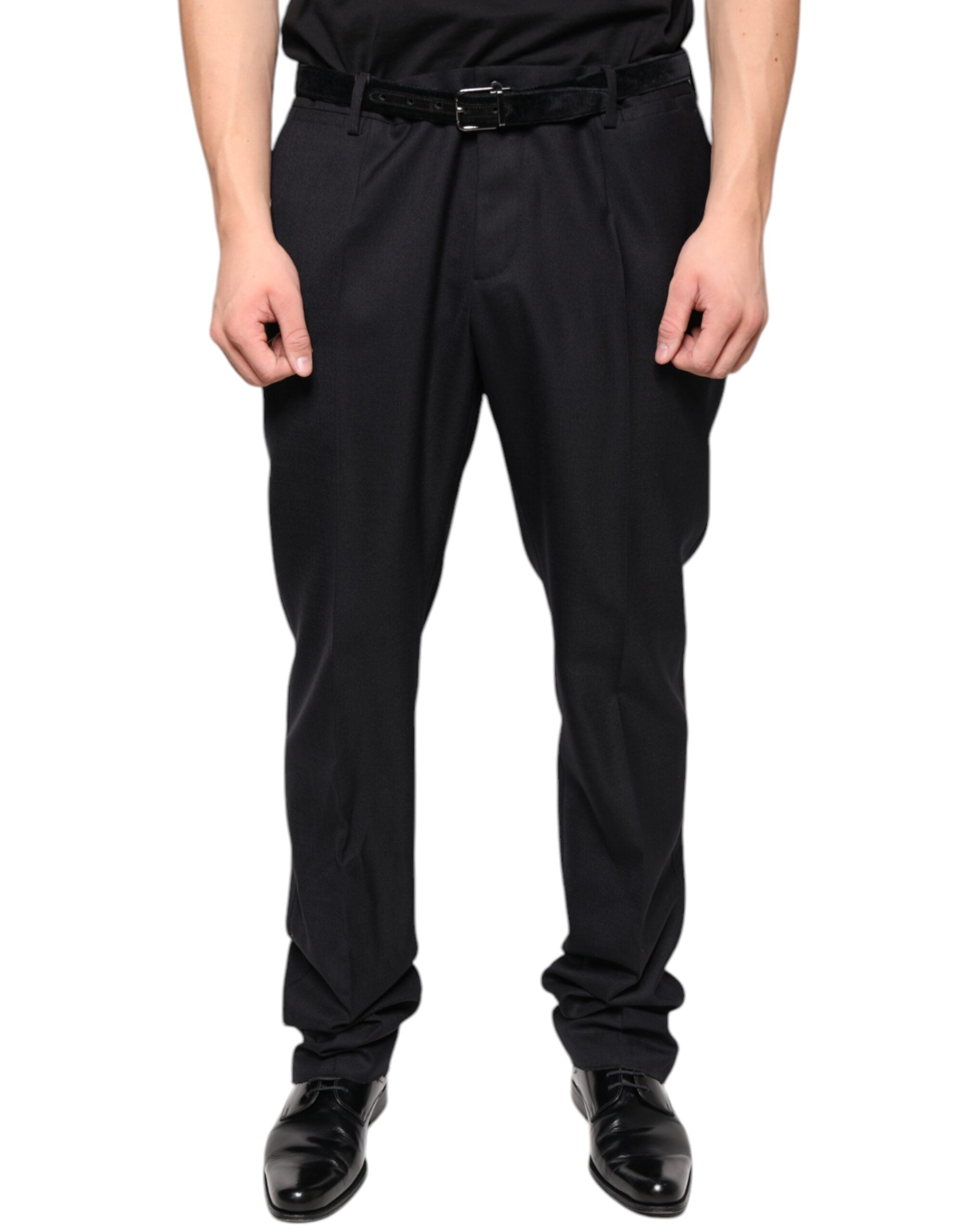 Pantalon formel skinny en laine noire de Dolce & Gabbana, coupe ajustée et élégante pour femme.