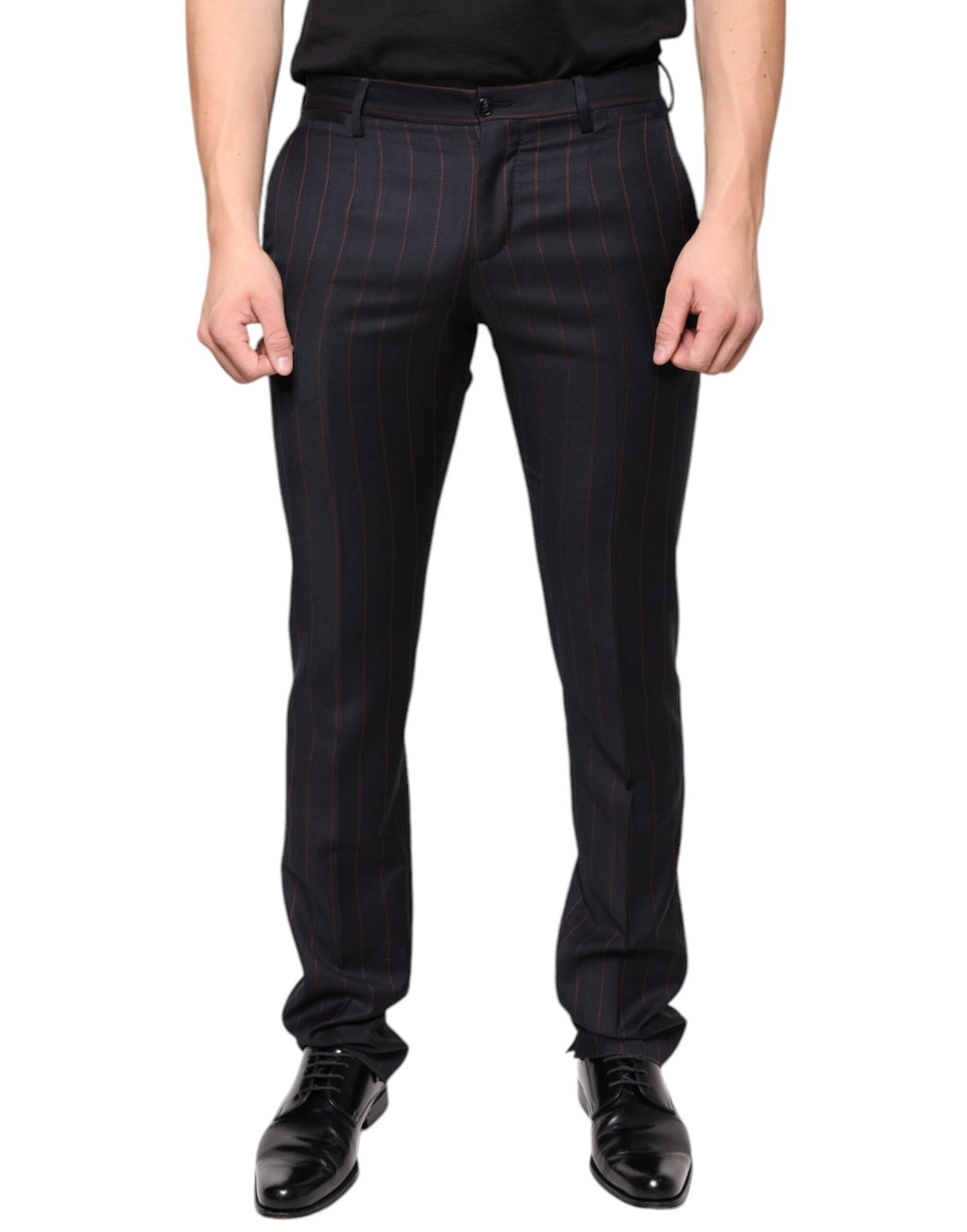 Pantalon homme Dolce & Gabbana à rayures noires et blanches, coupe skinny, pantalon de costume élégant pour homme.
