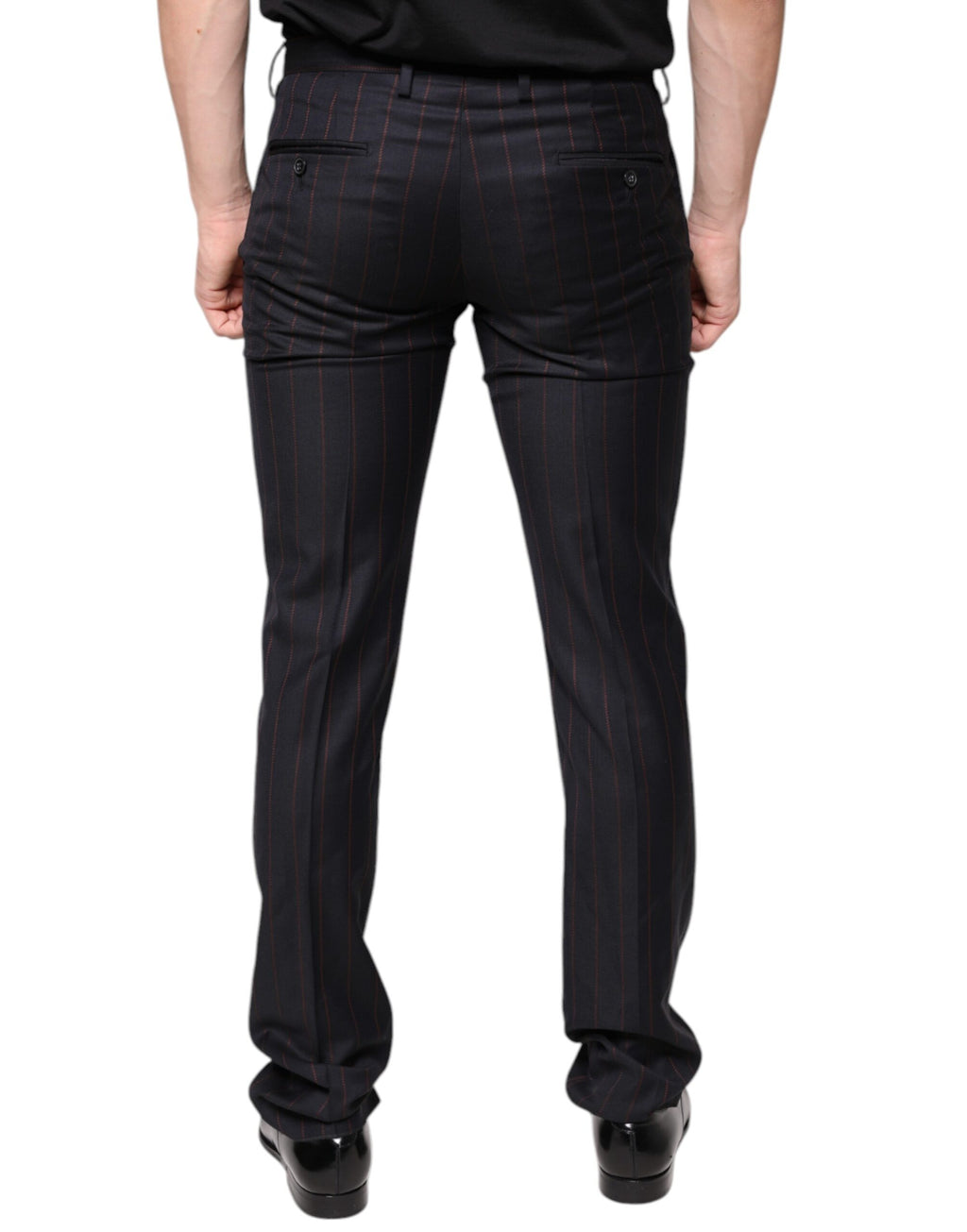 Pantalon homme Dolce & Gabbana à rayures noires, coupe skinny, style élégant pour les tenues formelles.