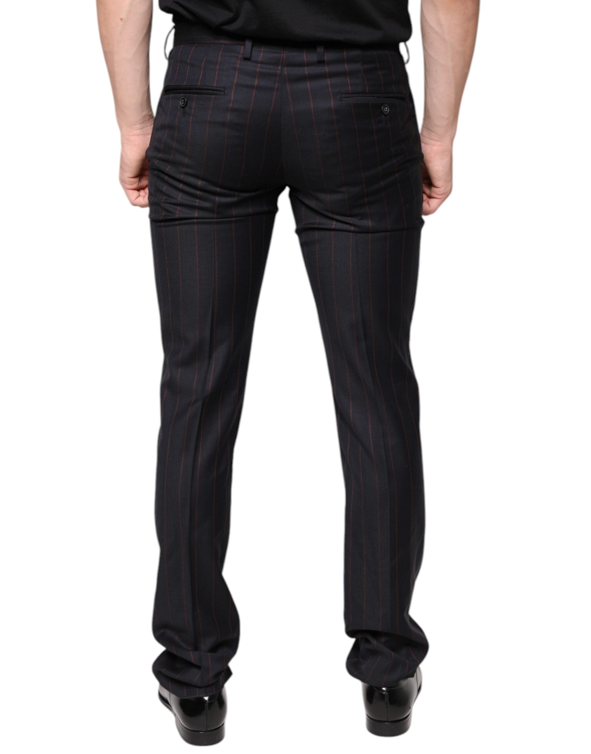Pantalon homme Dolce & Gabbana à rayures noires, coupe skinny, style élégant pour les tenues formelles.
