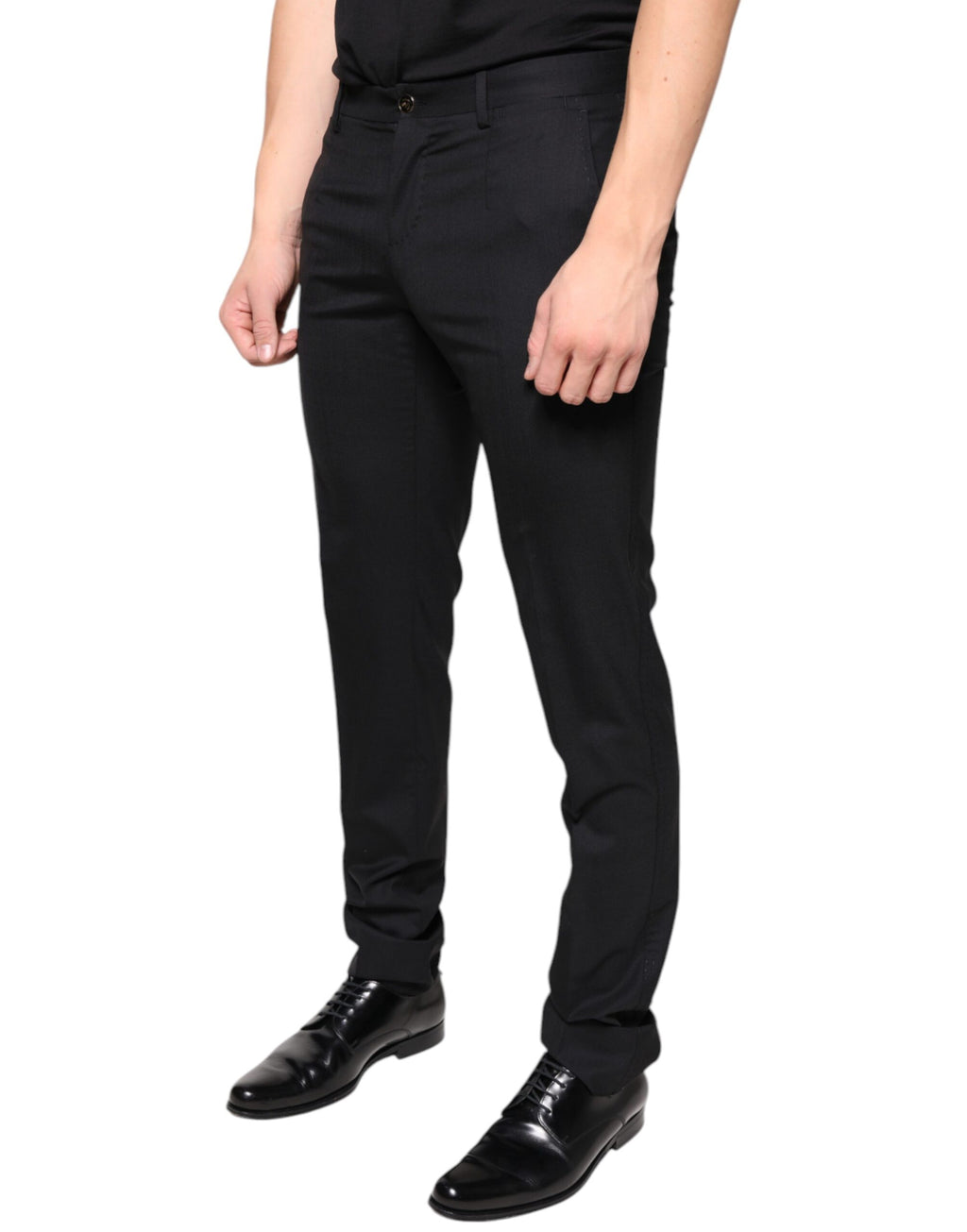 Pantalon slim noir en laine pour homme de Dolce & Gabbana, pantalon habillé élégant avec coupe ajustée.