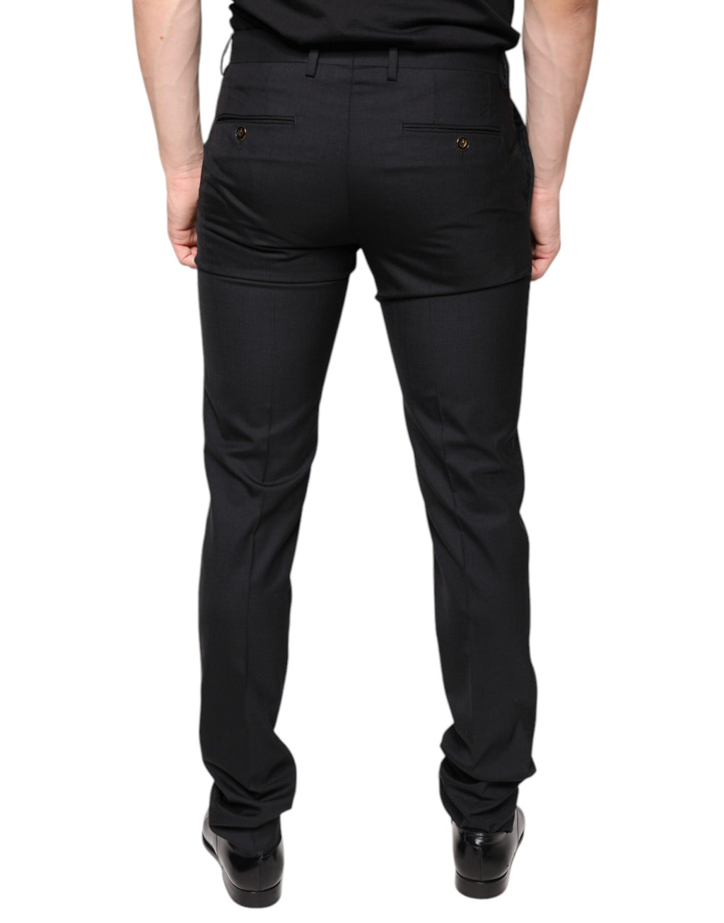Pantalon homme Dolce & Gabbana en laine noire, coupe skinny, pantalon de costume élégant et ajusté.
