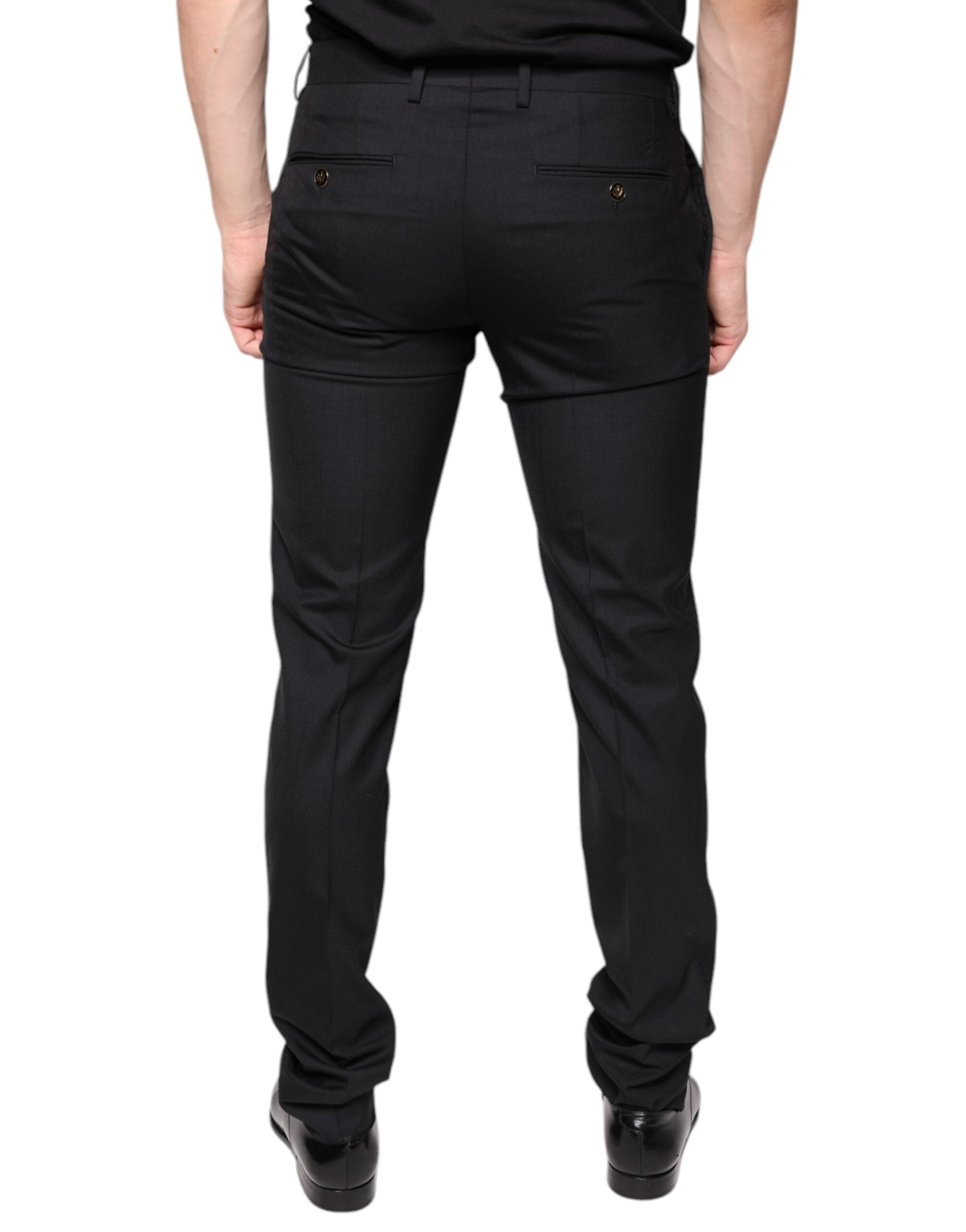 Pantalon homme Dolce & Gabbana en laine noire, coupe skinny, pantalon de costume élégant et ajusté.