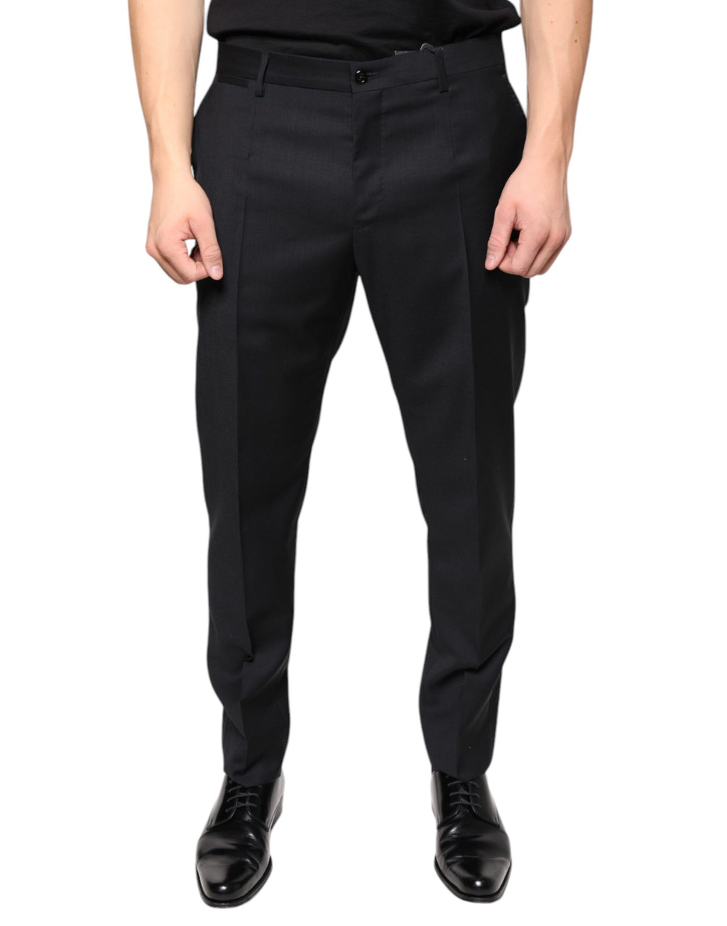 Pantalon homme en laine noire Dolce & Gabbana, coupe skinny, pantalon de costume élégant pour homme.