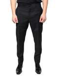 Pantalon homme en laine noire Dolce & Gabbana, coupe skinny, pantalon de costume élégant pour homme.