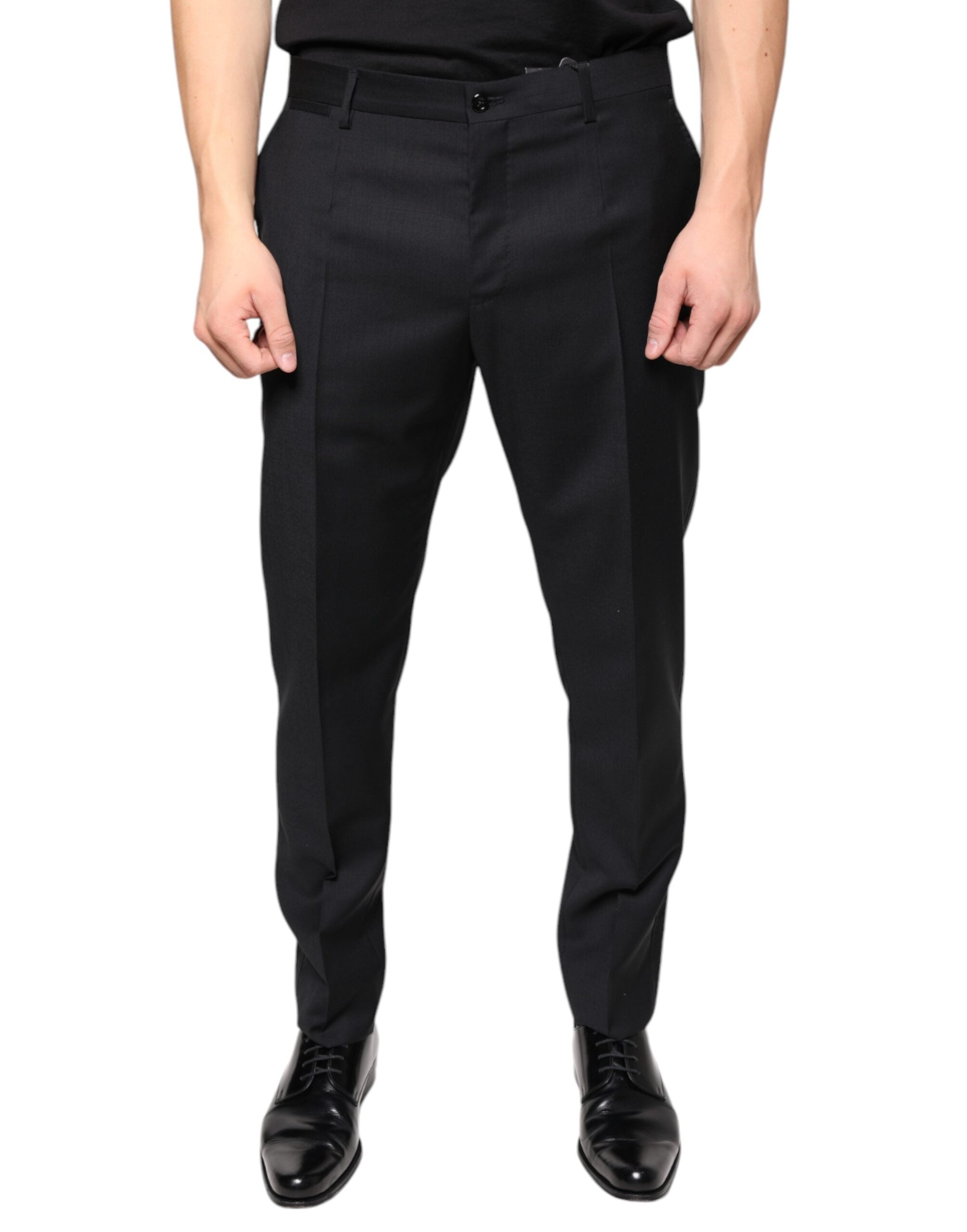 Pantalon homme en laine noire Dolce & Gabbana, coupe skinny, pantalon de costume élégant pour homme.