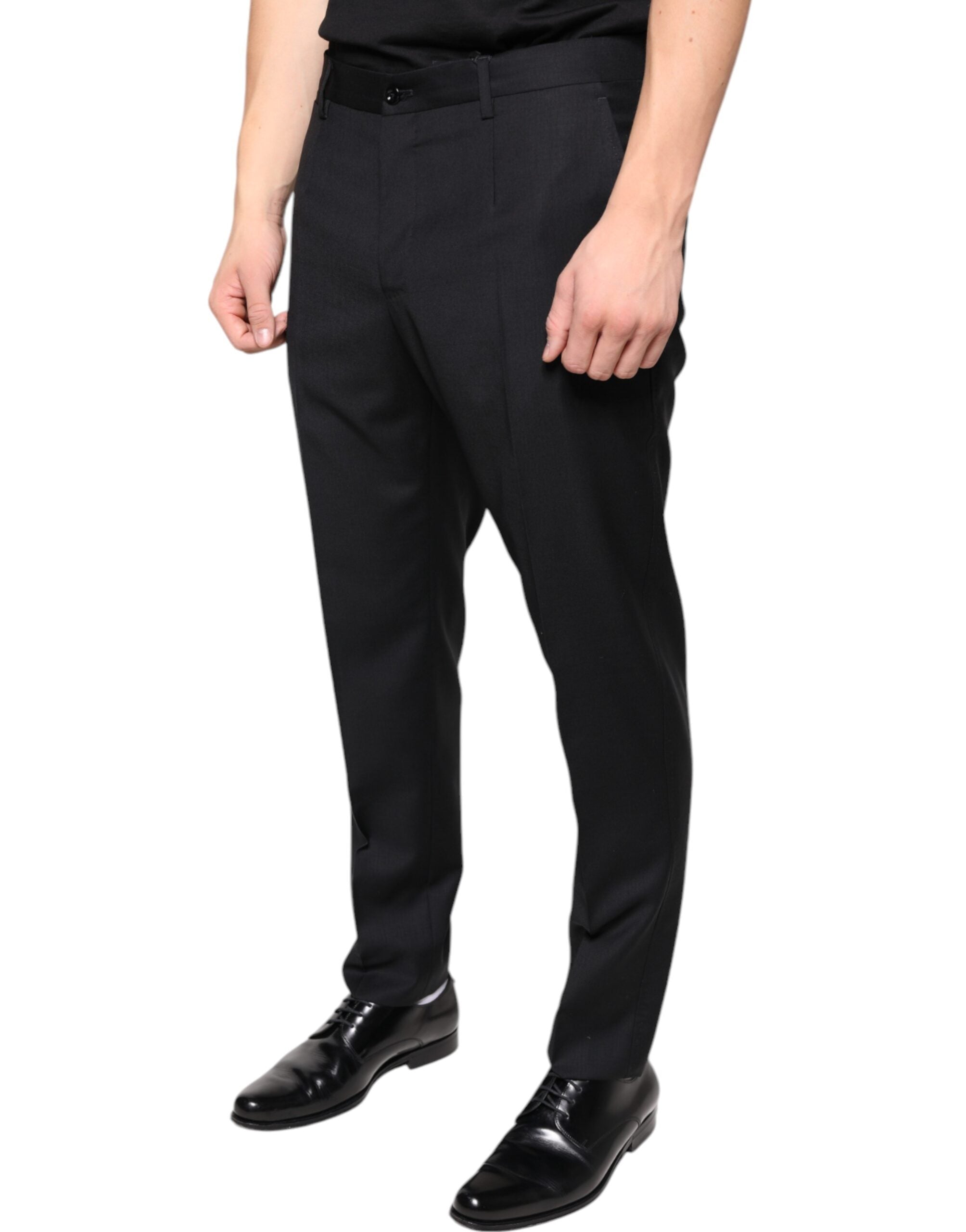 Pantalon homme Dolce & Gabbana en laine noire, coupe skinny, pantalon de costume élégant et ajusté.