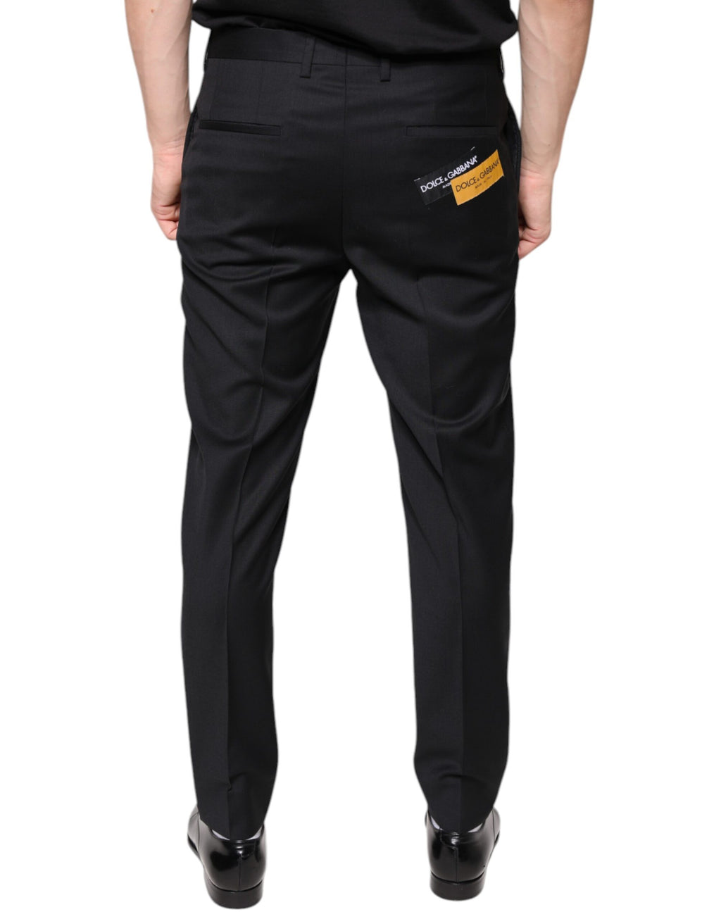 Pantalon homme skinny en laine noire de Dolce & Gabbana, pantalon de costume élégant et ajusté.