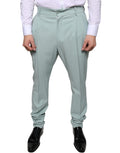 Pantalon en coton vert menthe de Dolce & Gabbana, pantalon habillé pour femme, vue de face avec détails de couture.