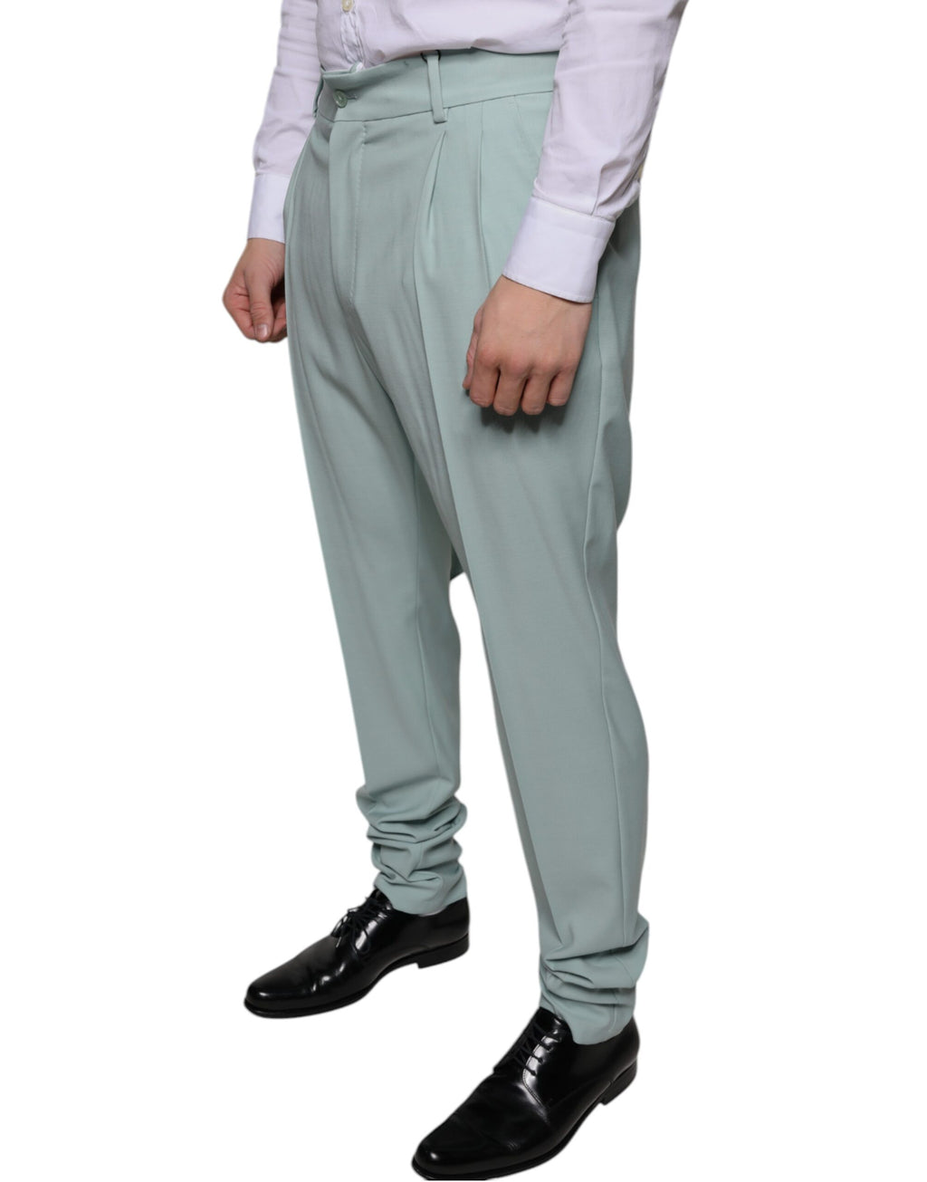 Pantalons en coton vert menthe Dolce & Gabbana pour femme, style élégant et confortable, visible avec détails de couture.
