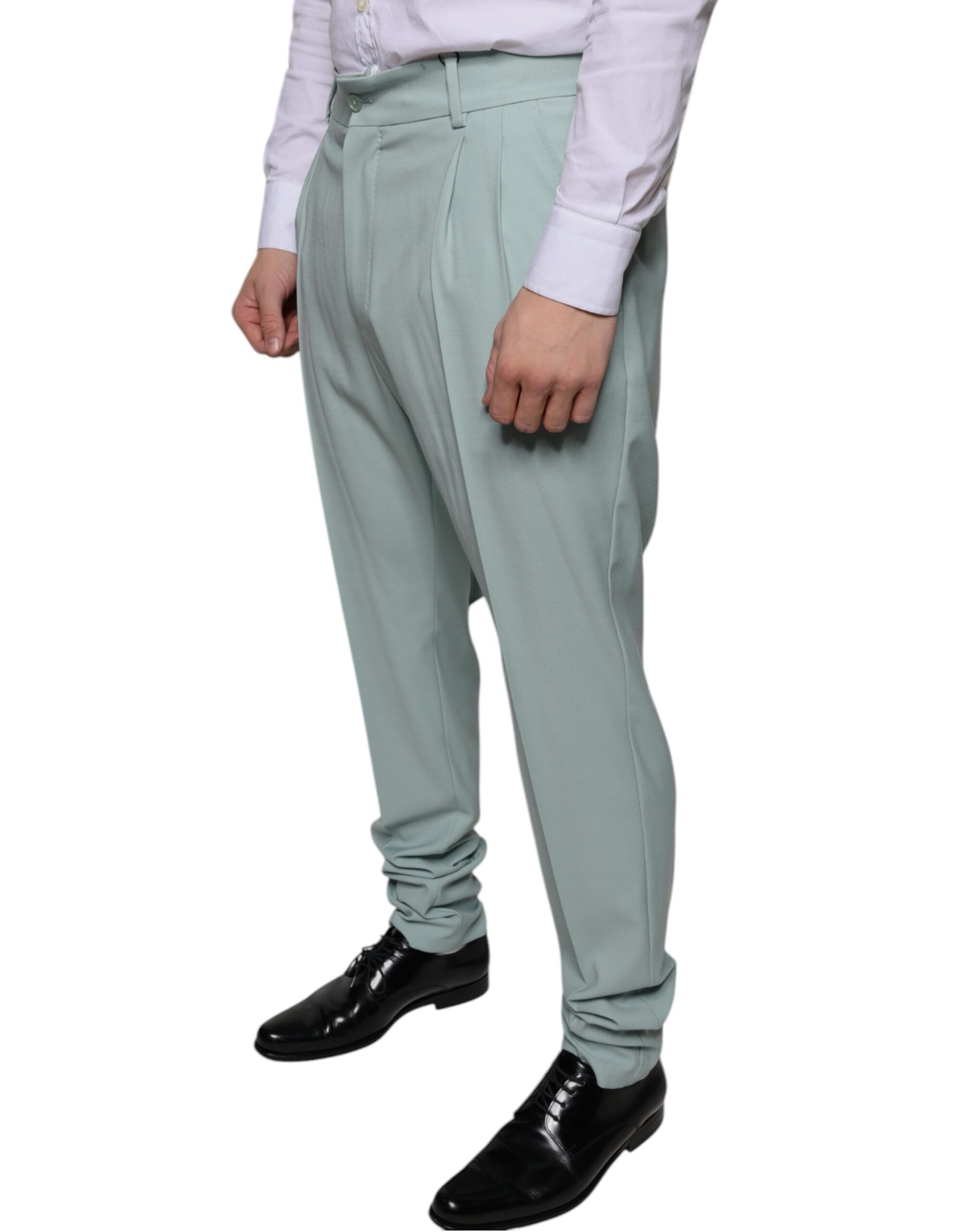 Pantalons en coton vert menthe Dolce & Gabbana pour femme, style élégant et confortable, visible avec détails de couture.