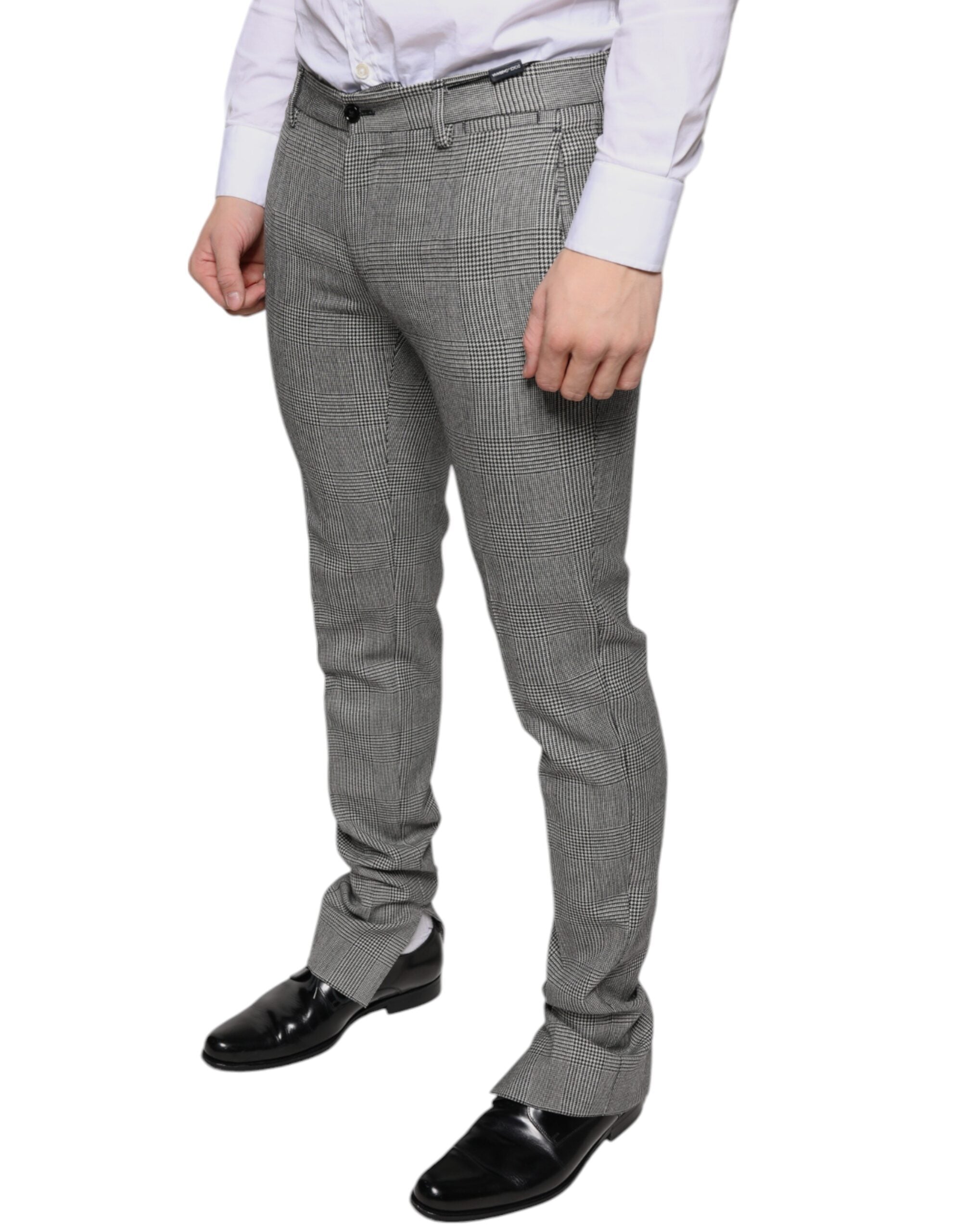 Pantalon skinny en laine à carreaux tartan gris de Dolce & Gabbana, style élégant et tendance.