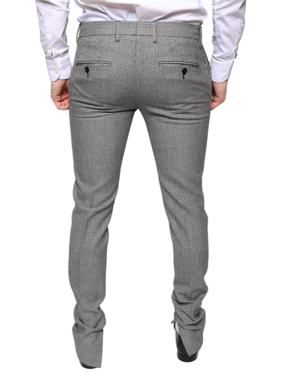 Pantalons skinny en laine à carreaux tartan gris de Dolce & Gabbana, style élégant et tendance.