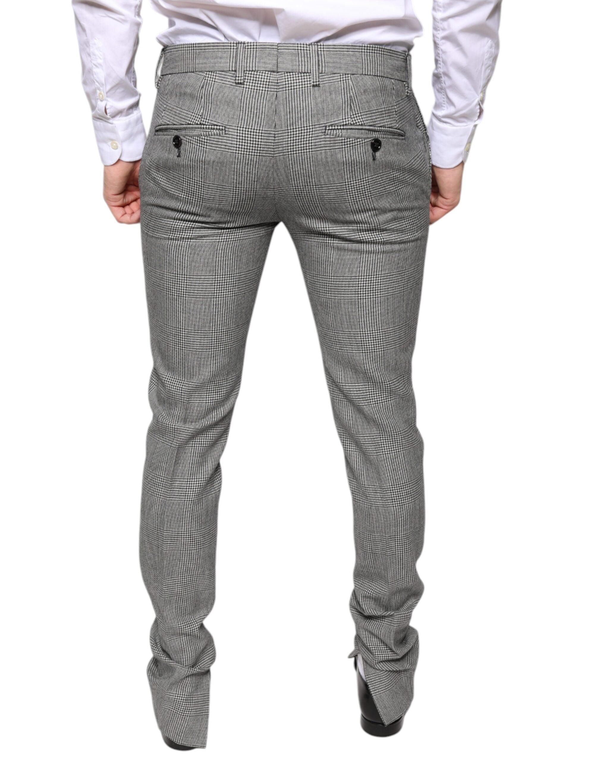 Pantalons skinny en laine à carreaux tartan gris de Dolce & Gabbana, style élégant et tendance.