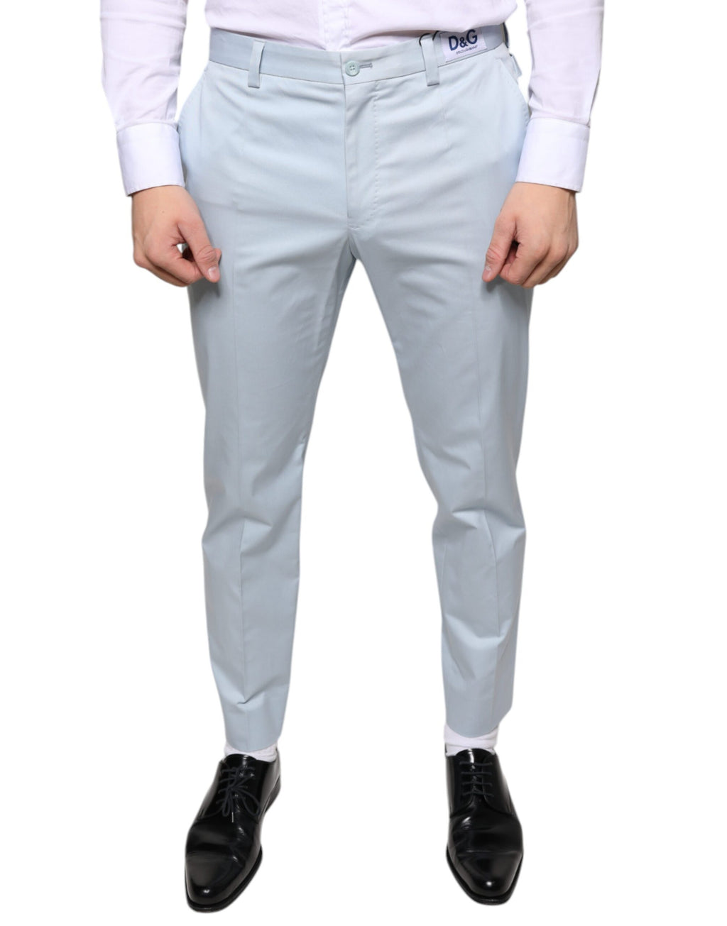 Pantalon en coton Light Blue de Dolce & Gabbana, élégant et décontracté, avec coupe classique et détails modernes.