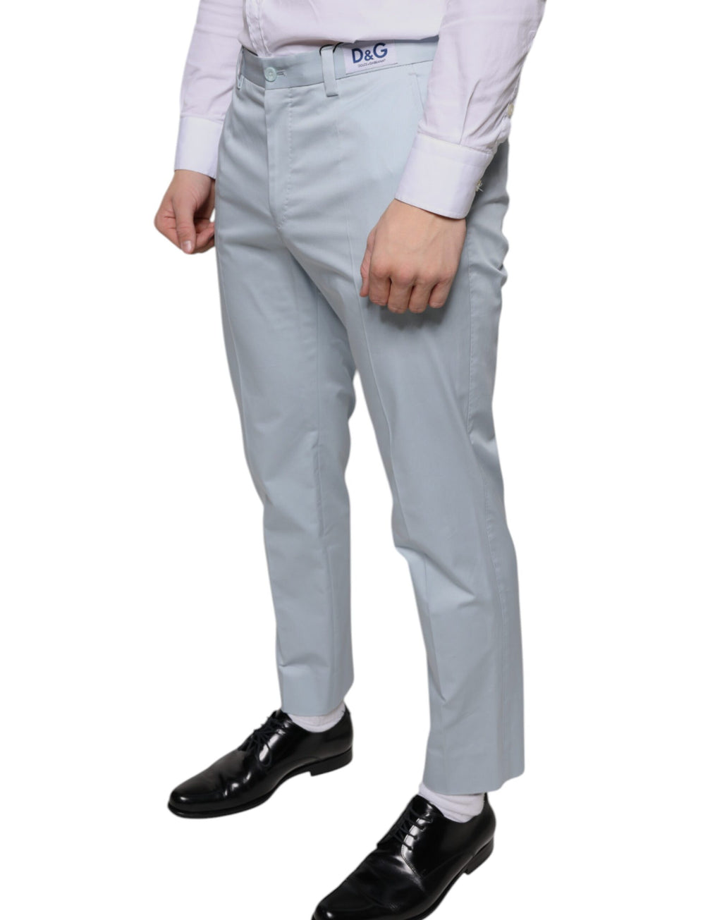 Pantalons en coton de la marque Dolce & Gabbana Light Blue, élégants et décontractés, avec une coupe classique et une couleur bleue claire.