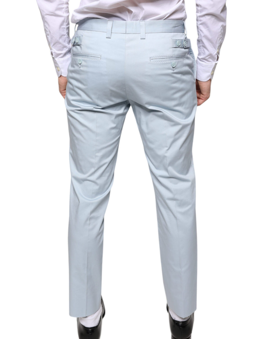 Pantalon en coton Dolce & Gabbana Light Blue, style décontracté, couleur bleu clair, vue de face sur un mannequin.