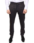 Pantalon habillé homme Dolce & Gabbana à rayures marron, coupe skinny, élégant et moderne.
