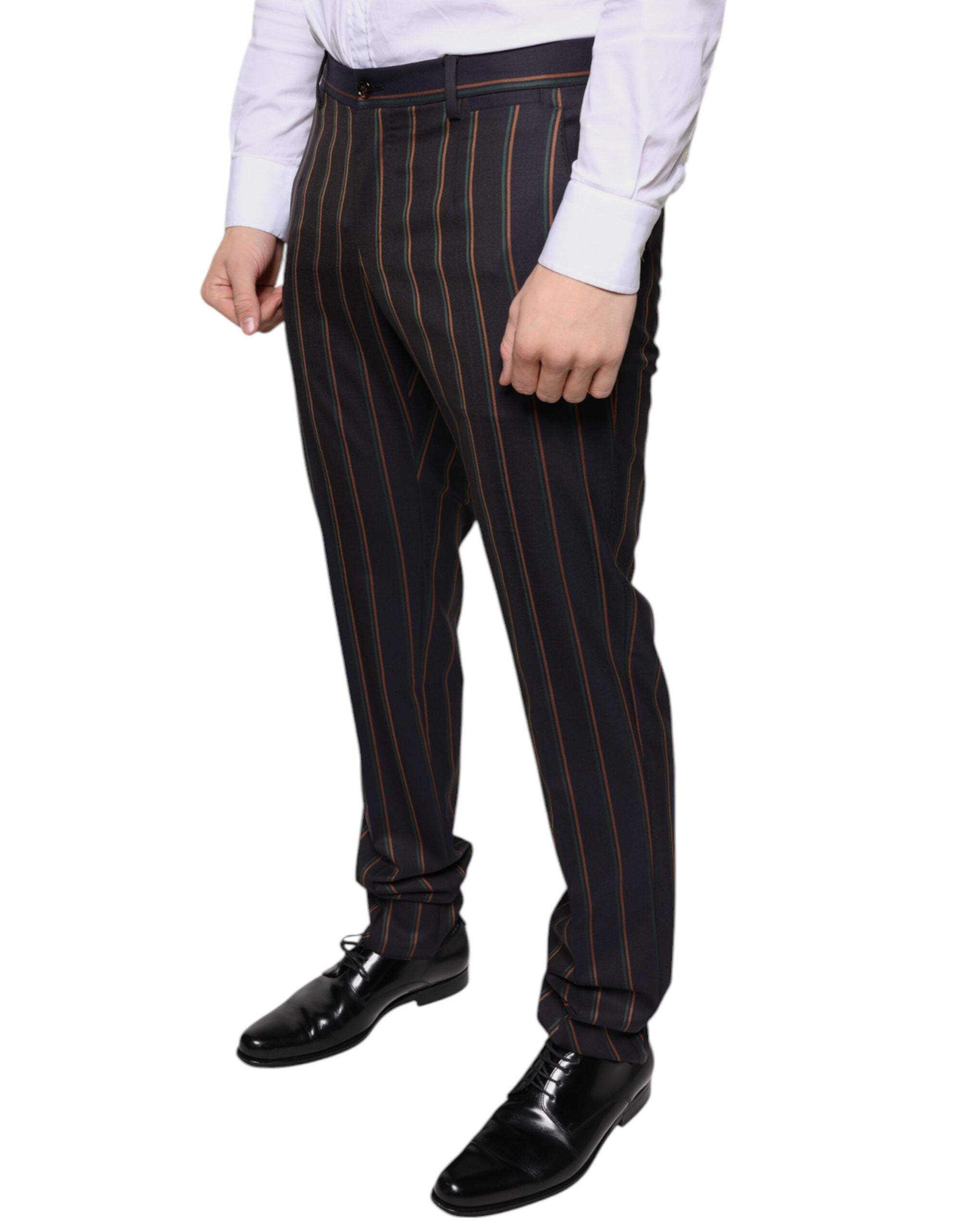 Pantalon homme Dolce & Gabbana à rayures marron, coupe skinny, pantalon de costume élégant pour homme