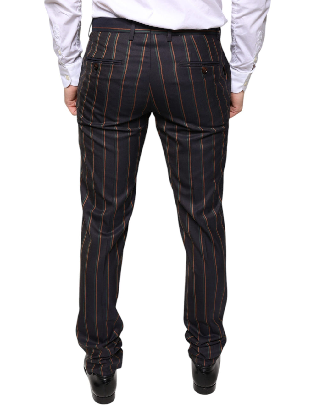Pantalon homme Dolce & Gabbana à rayures marron, coupe skinny, pantalon de costume élégant pour hommes.