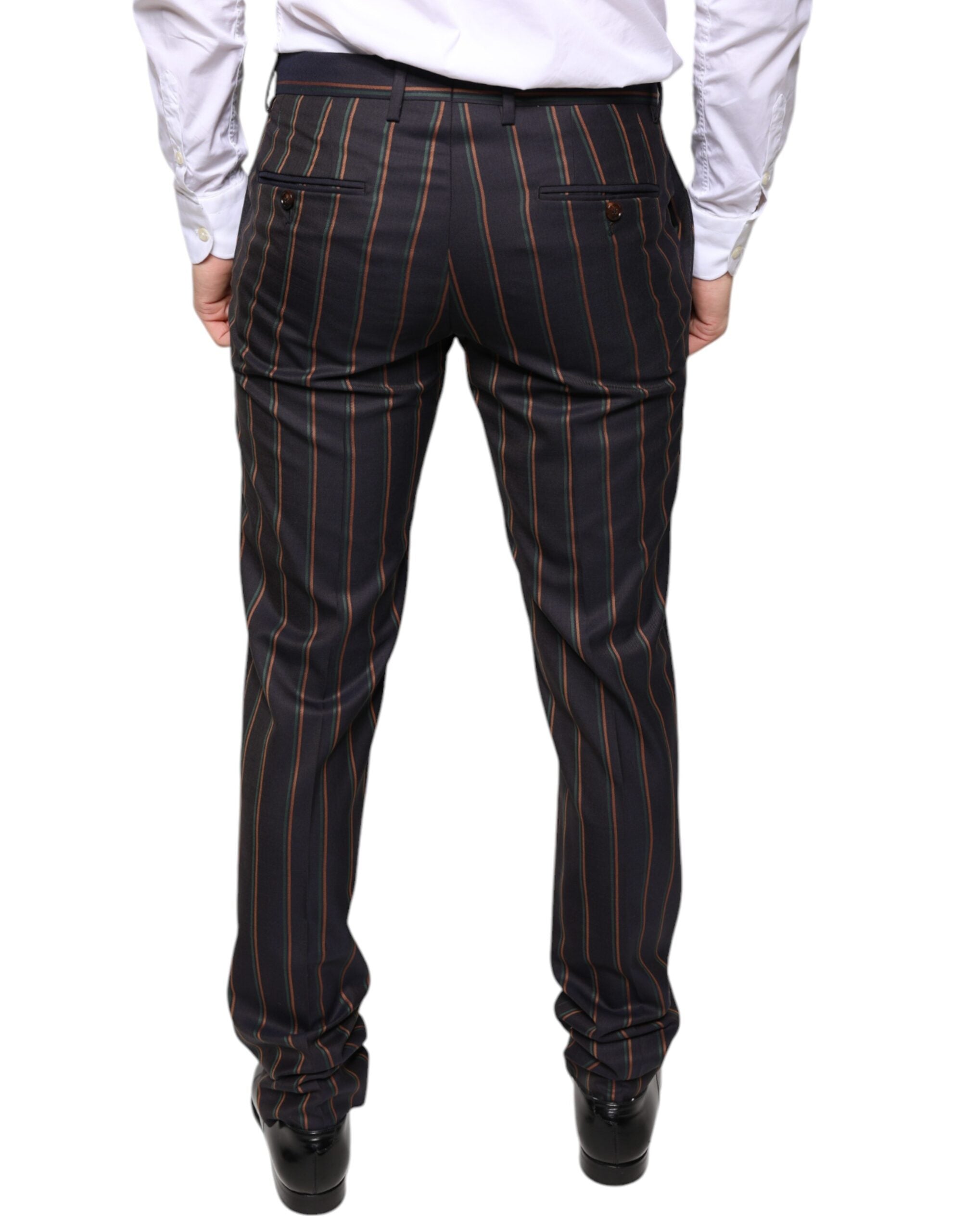 Pantalon homme Dolce & Gabbana à rayures marron, coupe skinny, pantalon de costume élégant pour hommes.