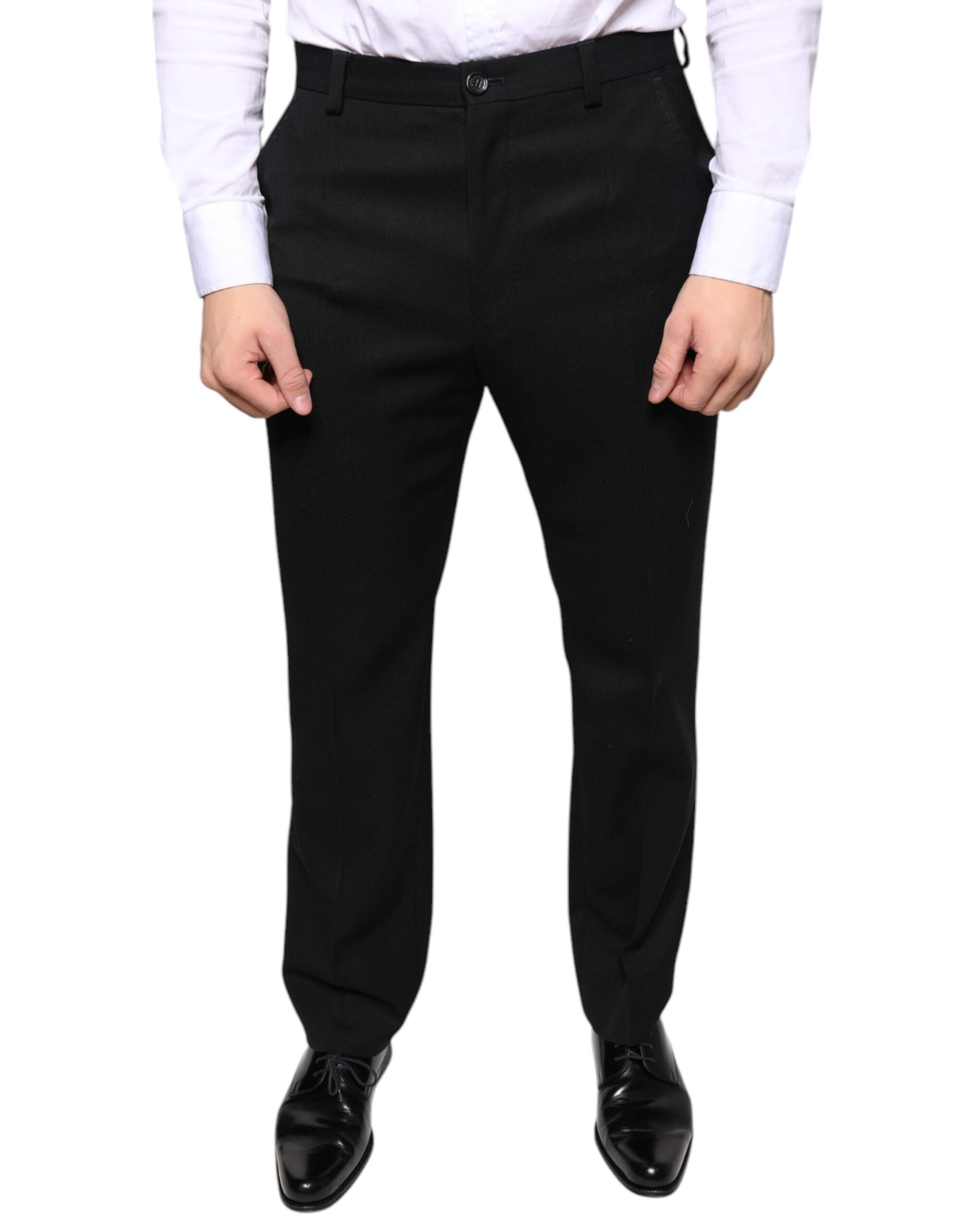 Pantalon homme Dolce & Gabbana en laine noire, coupe skinny, style élégant pour dressing formel.