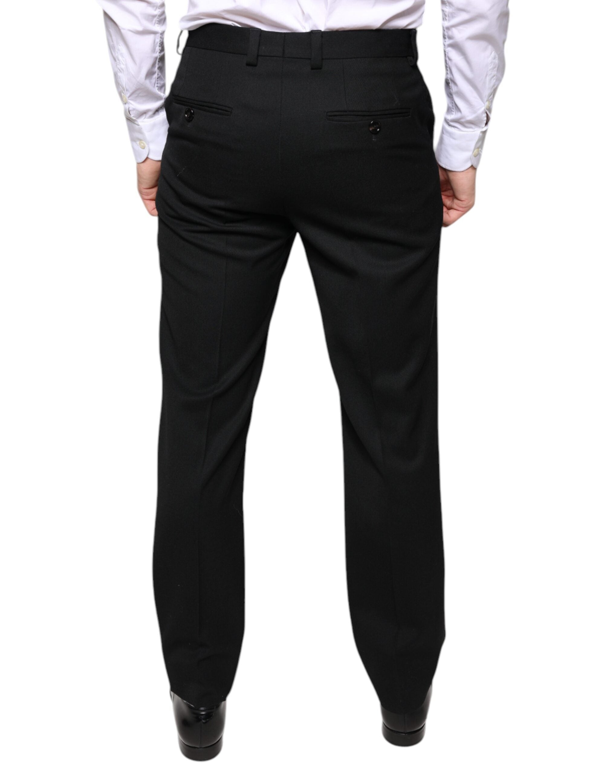 Pantalon habillé homme en laine noire Dolce & Gabbana, coupe skinny, élégante et ajustée, pour occasions formelles.