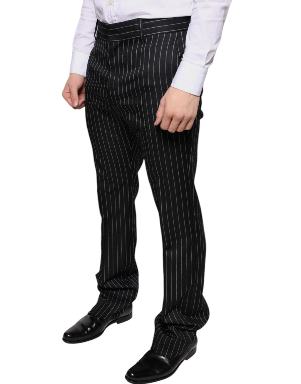 Pantalon slim homme Dolce & Gabbana à rayures noires, pantalon de costume élégant en tissu léger.