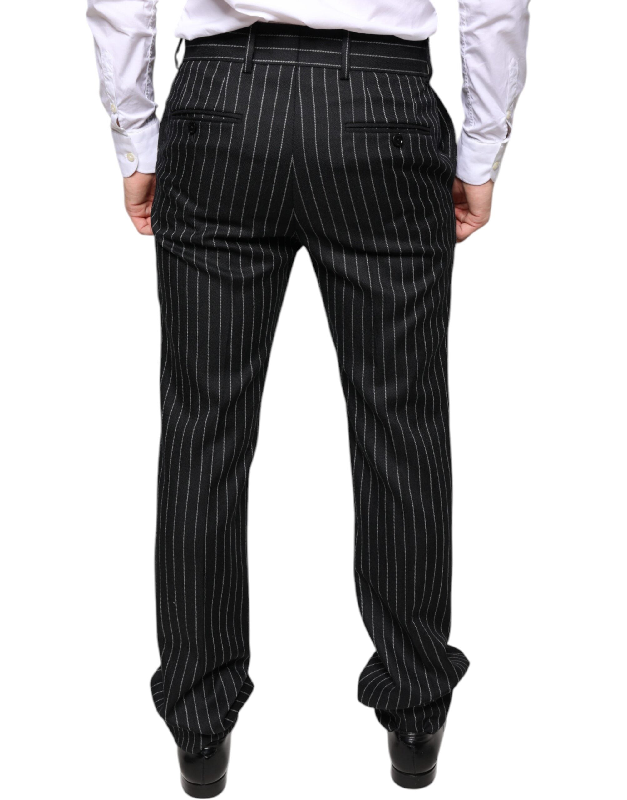 Pantalon homme skinny à rayures noires de Dolce & Gabbana, pantalon de costume élégant pour homme.
