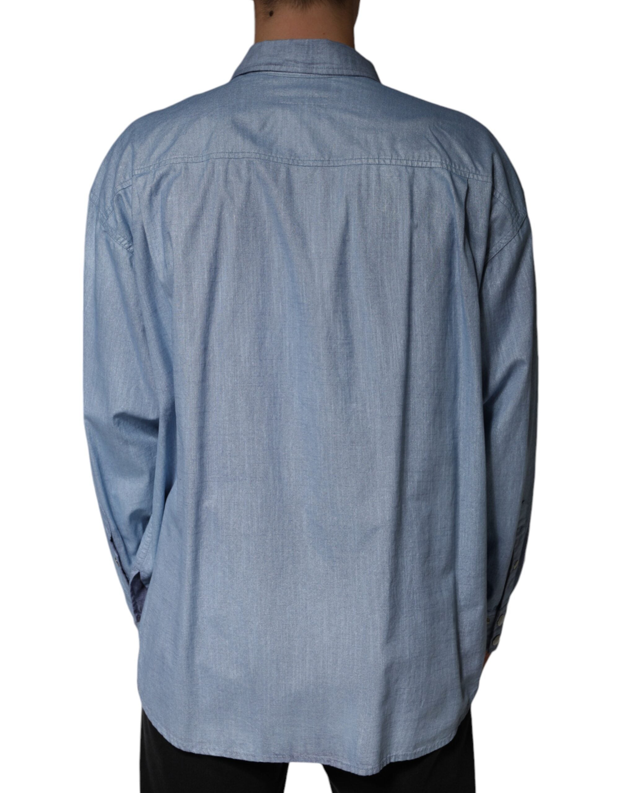 Chemise décontractée en coton Dolce & Gabbana Light Blue avec boutons, style casual et élégant, vue de face.