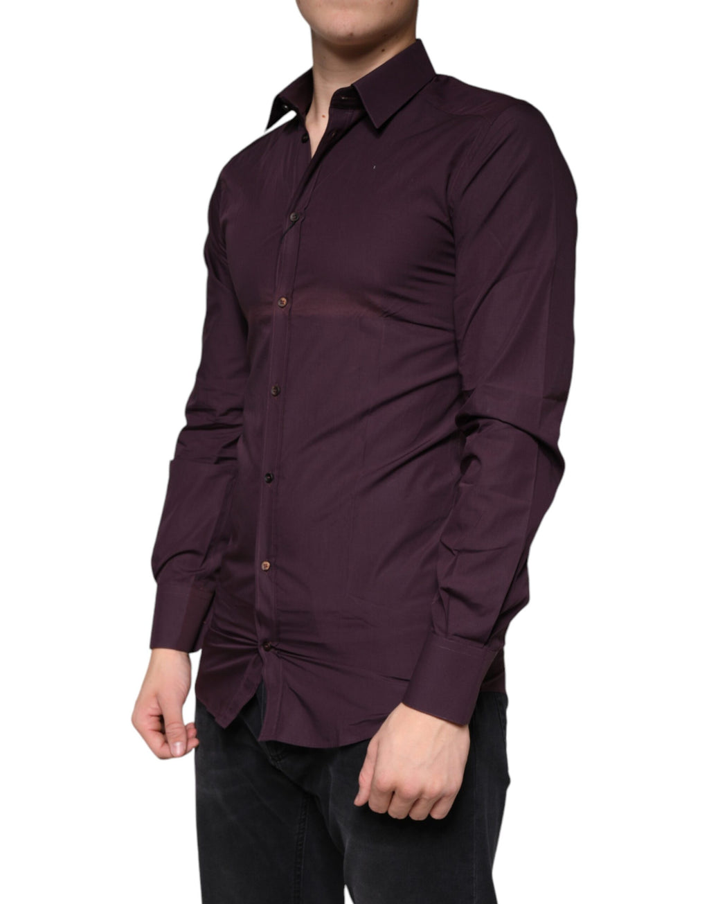 Chemise formelle dorée Dolce & Gabbana en coton violet foncé pour homme, élégante et sophistiquée.