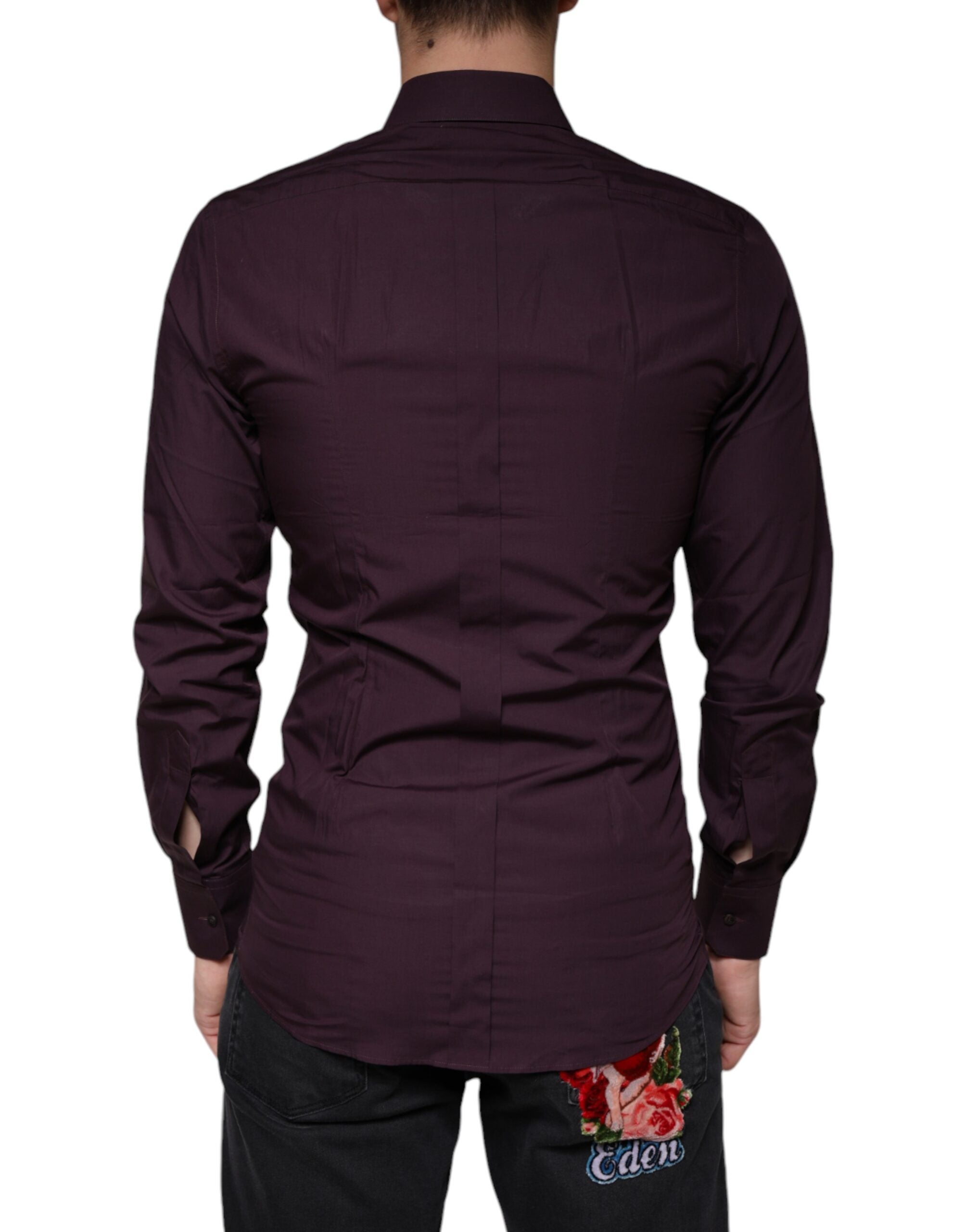Chemise formelle dorée Dolce & Gabbana en coton violet foncé pour homme, vue de face.