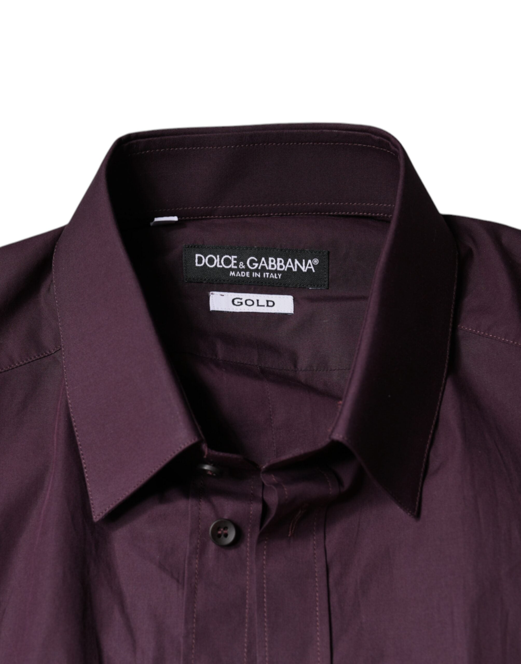 Chemise formelle dorée Dolce & Gabbana en coton violet foncé, avec détails élégants et style sophistiqué.