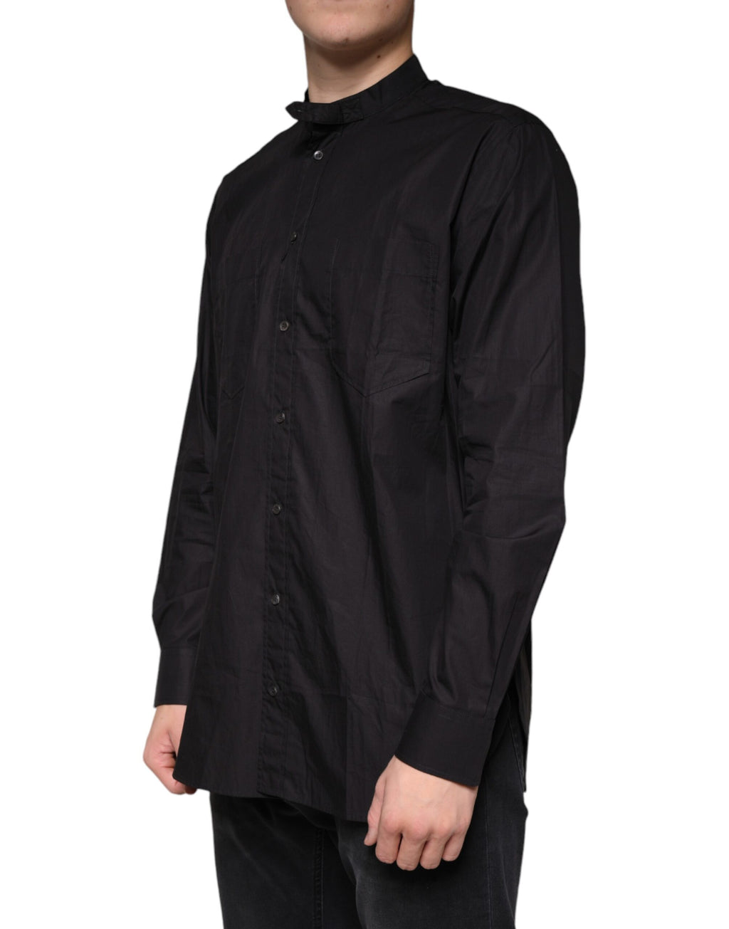 Chemise homme Dolce & Gabbana en coton noir à boutons, style casual avec col classique, vue de face.