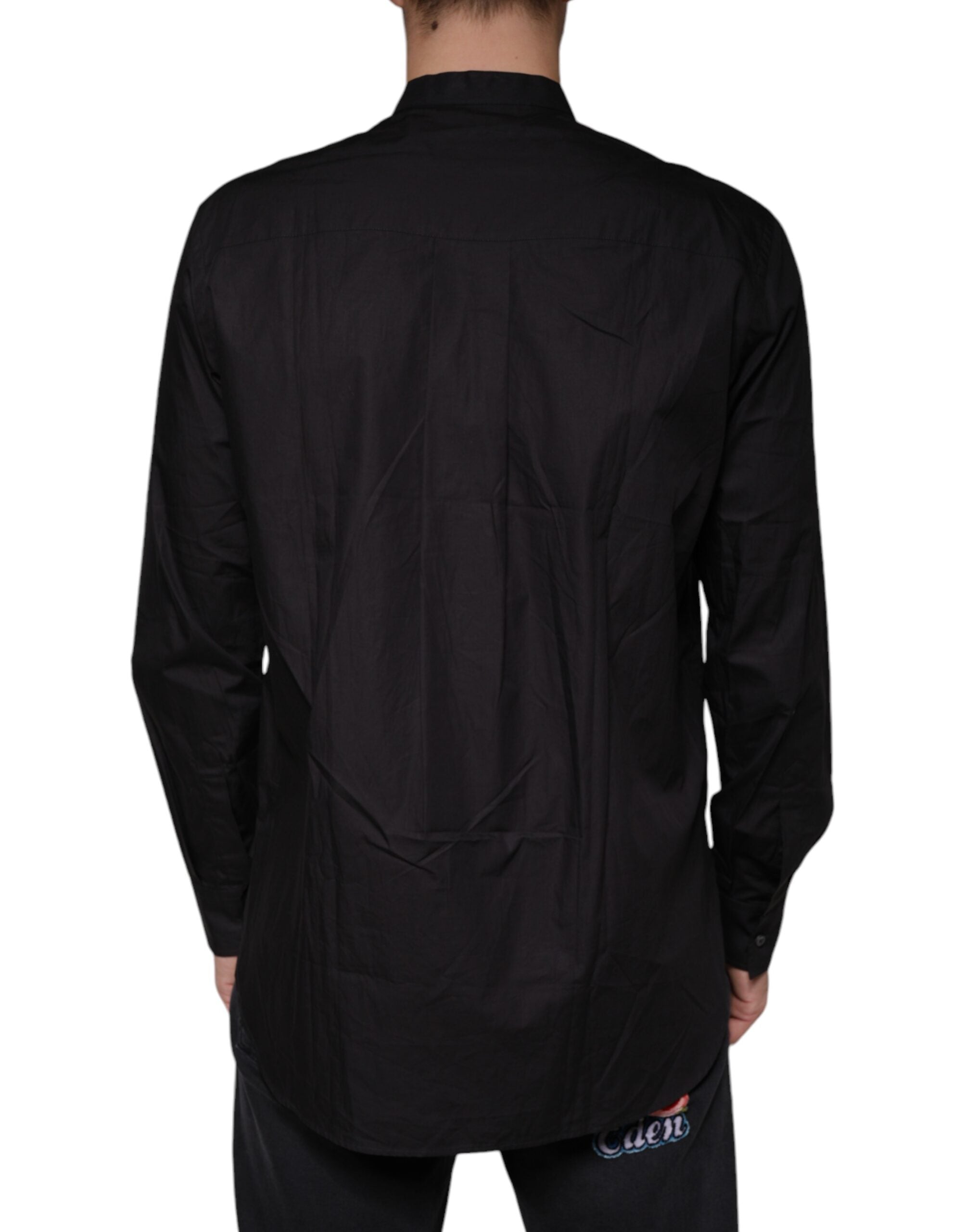 Chemise homme Dolce & Gabbana en coton noir à boutons, style décontracté et élégant, vue de face.