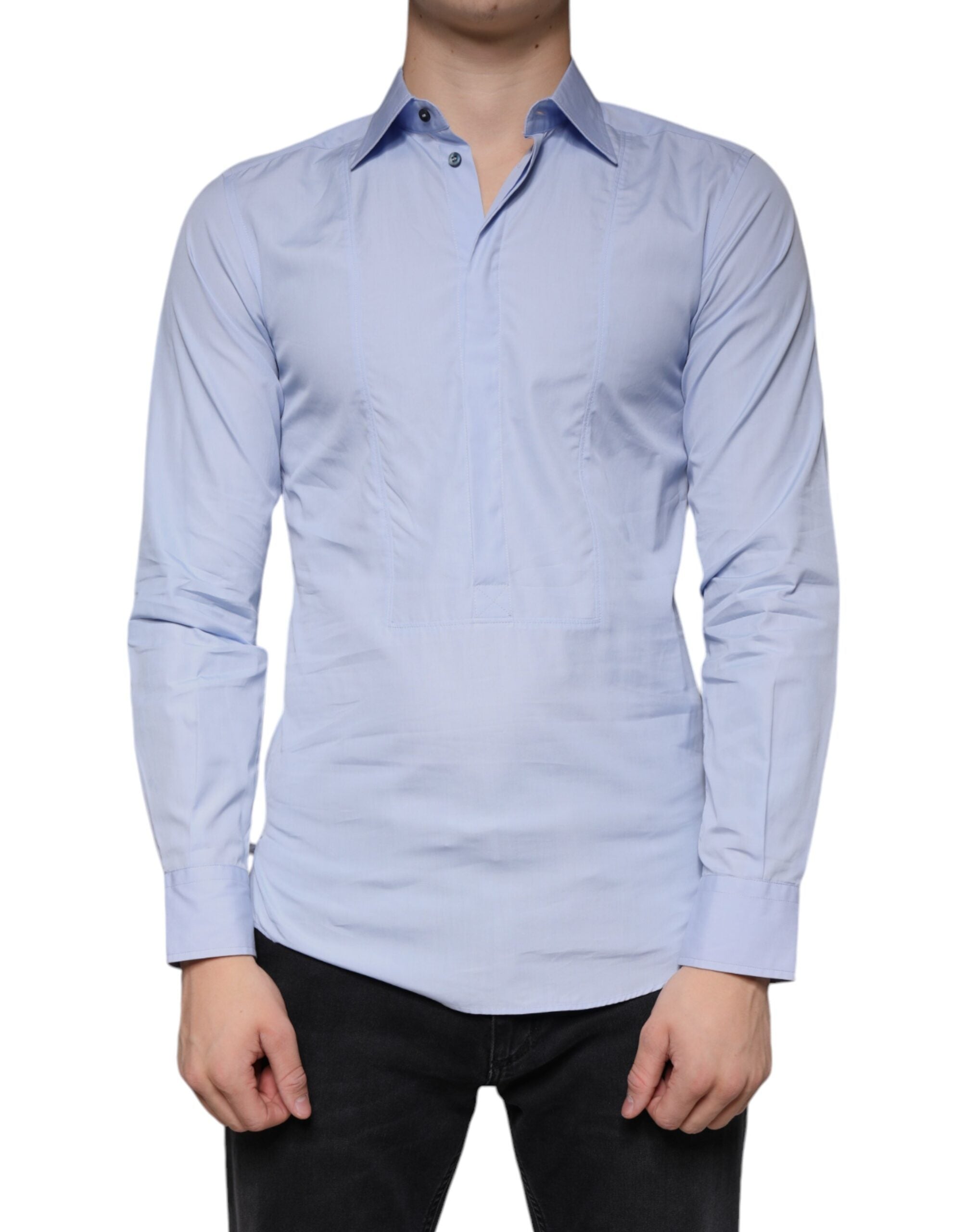 Chemise formelle en coton Dolce & Gabbana Light Blue pour homme, élégante et adaptée aux occasions spéciales.