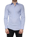 Chemise homme Dolce & Gabbana Light Blue en coton, costume formel avec col et boutons, style élégant et classique