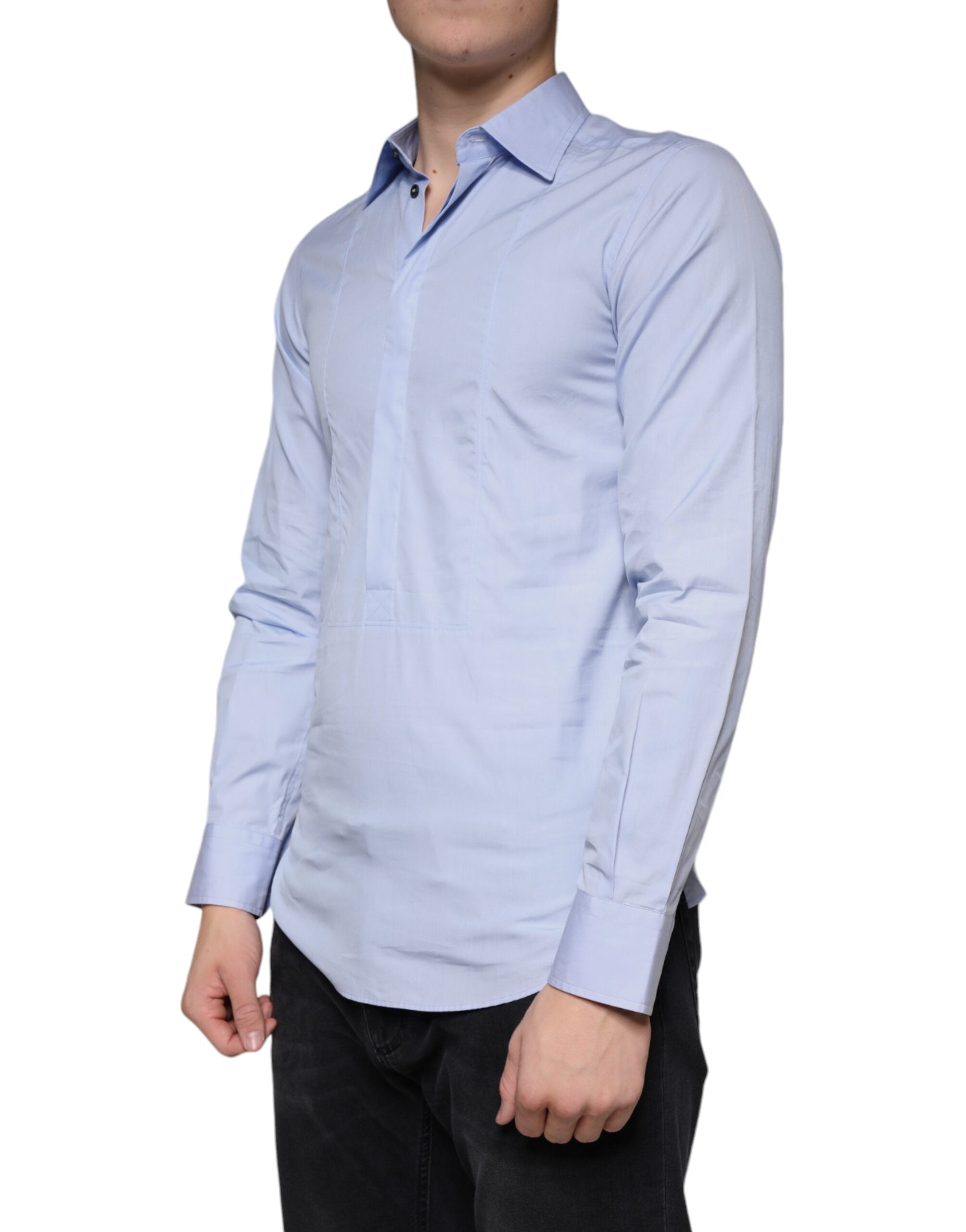 Chemise formelle en coton Dolce & Gabbana Light Blue pour homme, vue de face, détails du col et des boutons visibles.