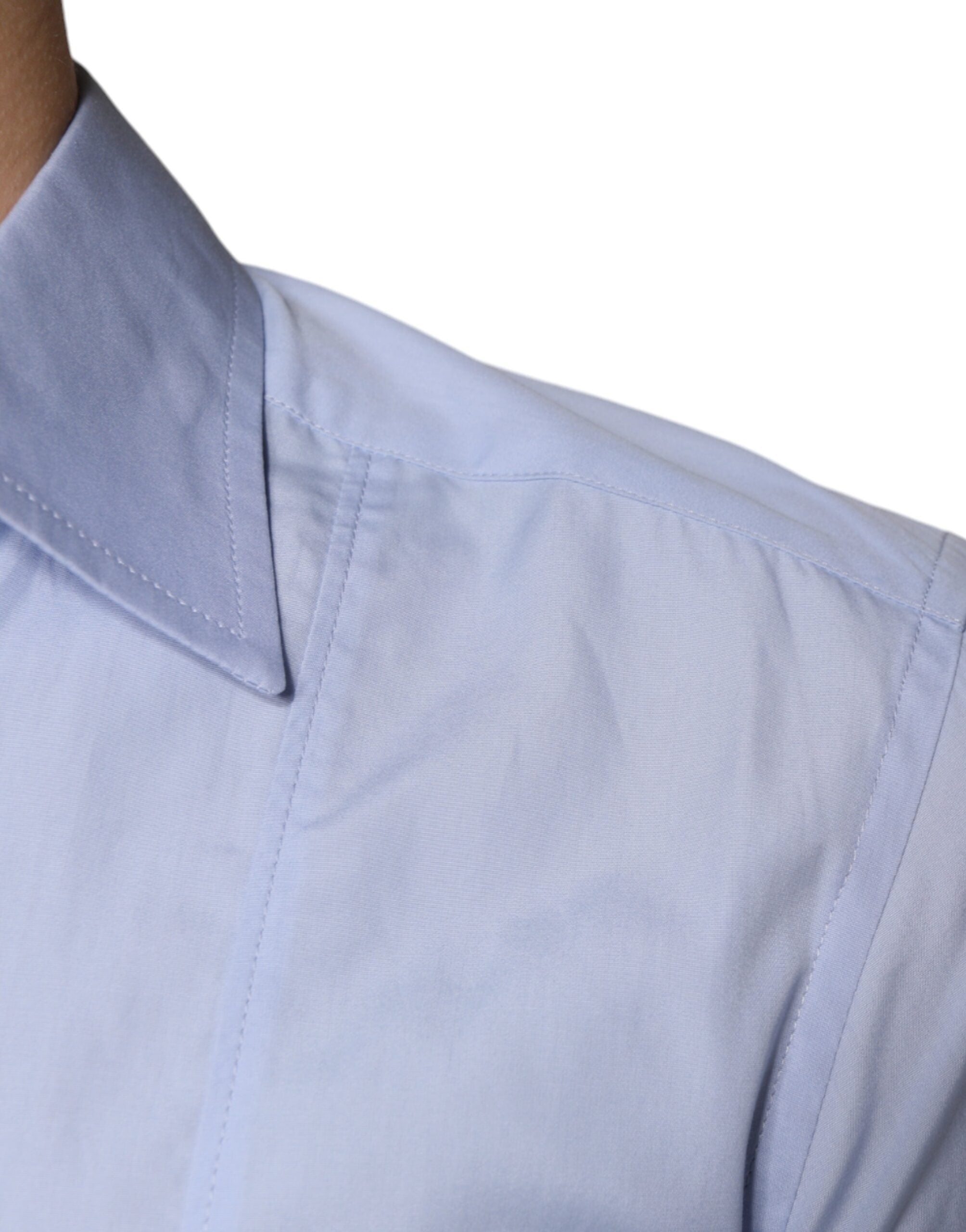 Chemise homme formelle en coton Dolce & Gabbana Light Blue, style élégant et classique, vue de face sur fond neutre.