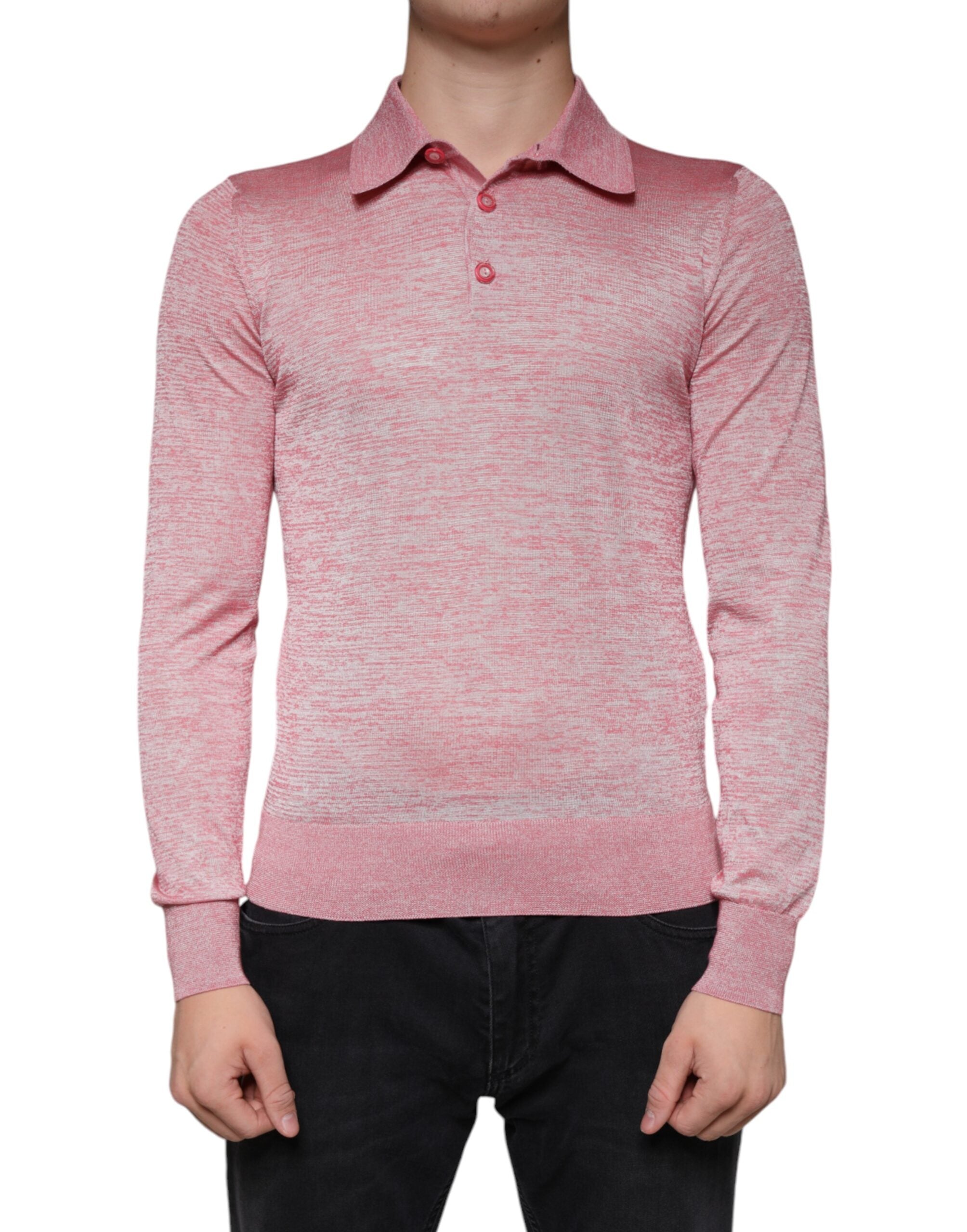 Polo homme Dolce & Gabbana en polyester rose à manches longues, style élégant et décontracté.