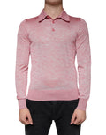 Chemise polo homme Dolce & Gabbana en polyester rose à manches longues, vue de face.