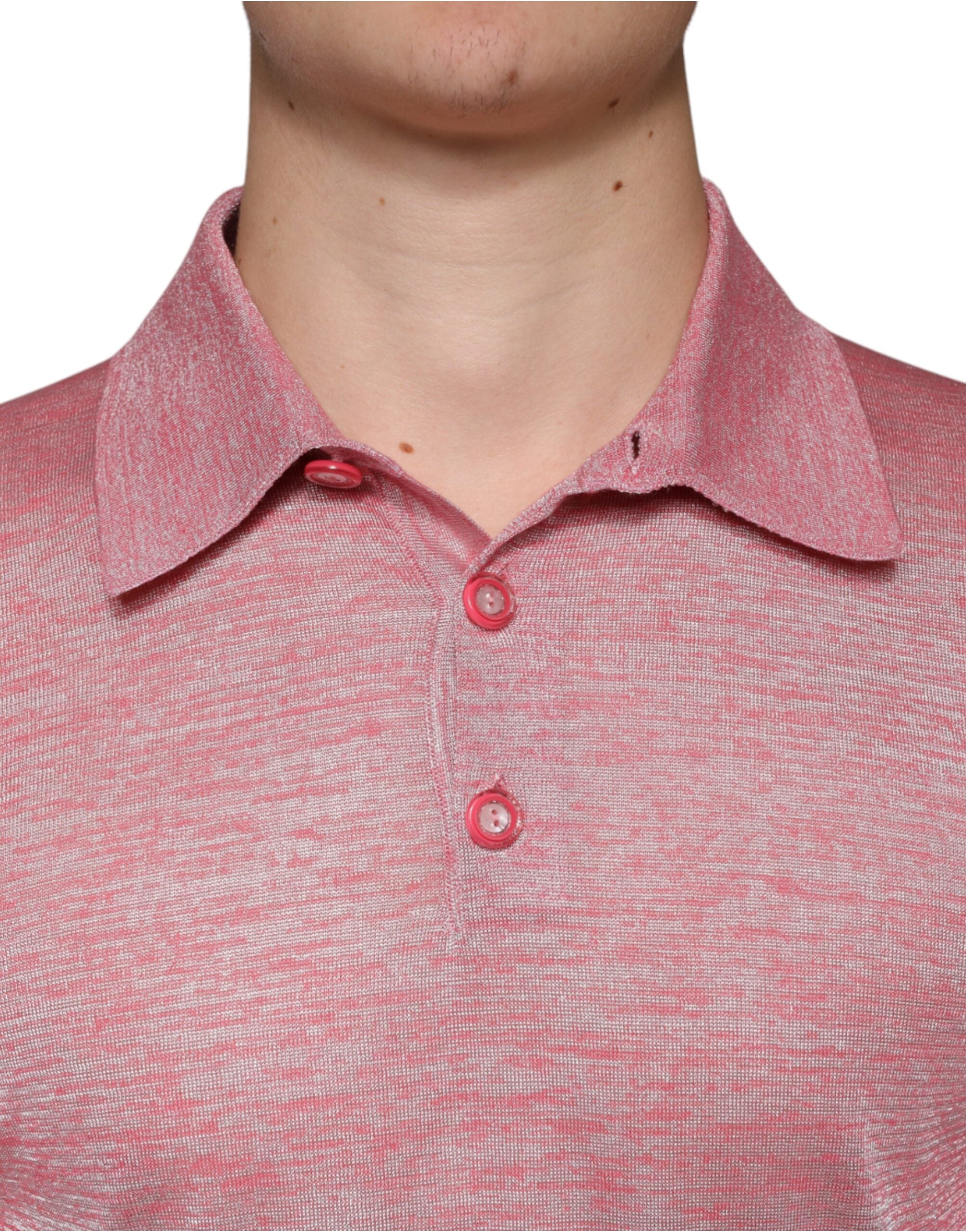 Polo homme Dolce & Gabbana en polyester rose à manches longues, style élégant et décontracté.